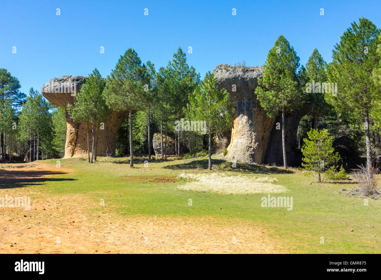 Rocks with capricious forms in the enchanted city of Cuenca, Spain Stock Photo