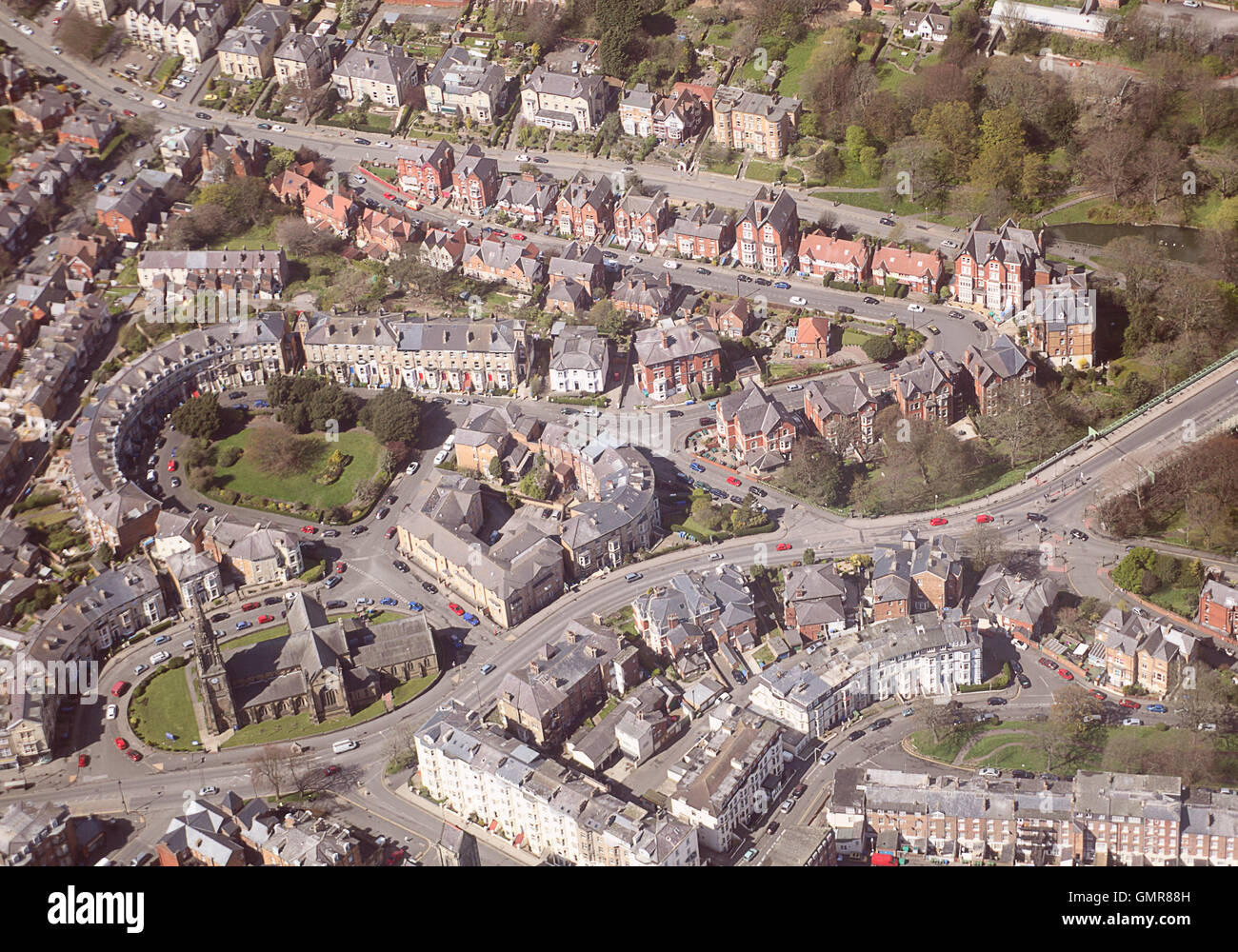 Aerial photo of Ramshill Road Scarborough showing Albion Crescent and ST Andrew's Church and