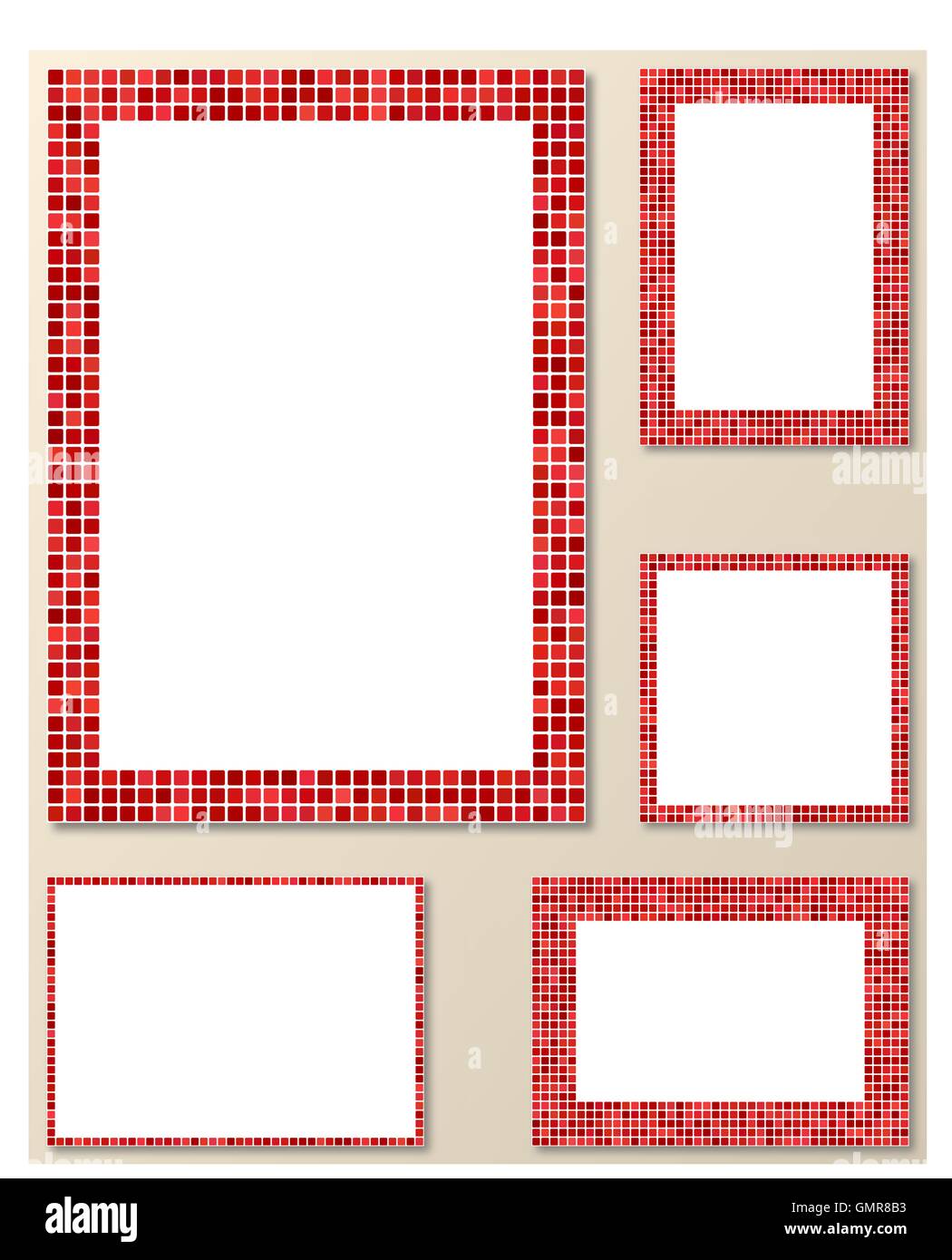 Red pixel mosaic page border template set Stock Vector