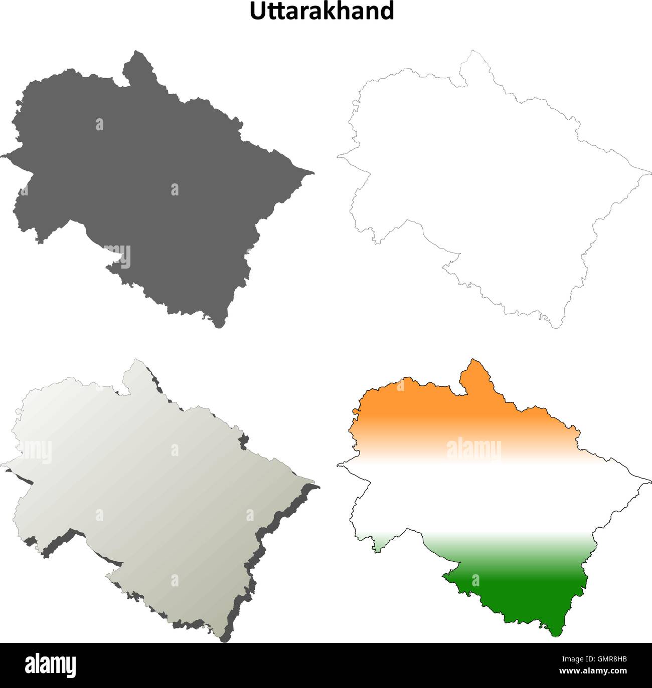 Uttarakhand blank detailed outline map set Stock Vector