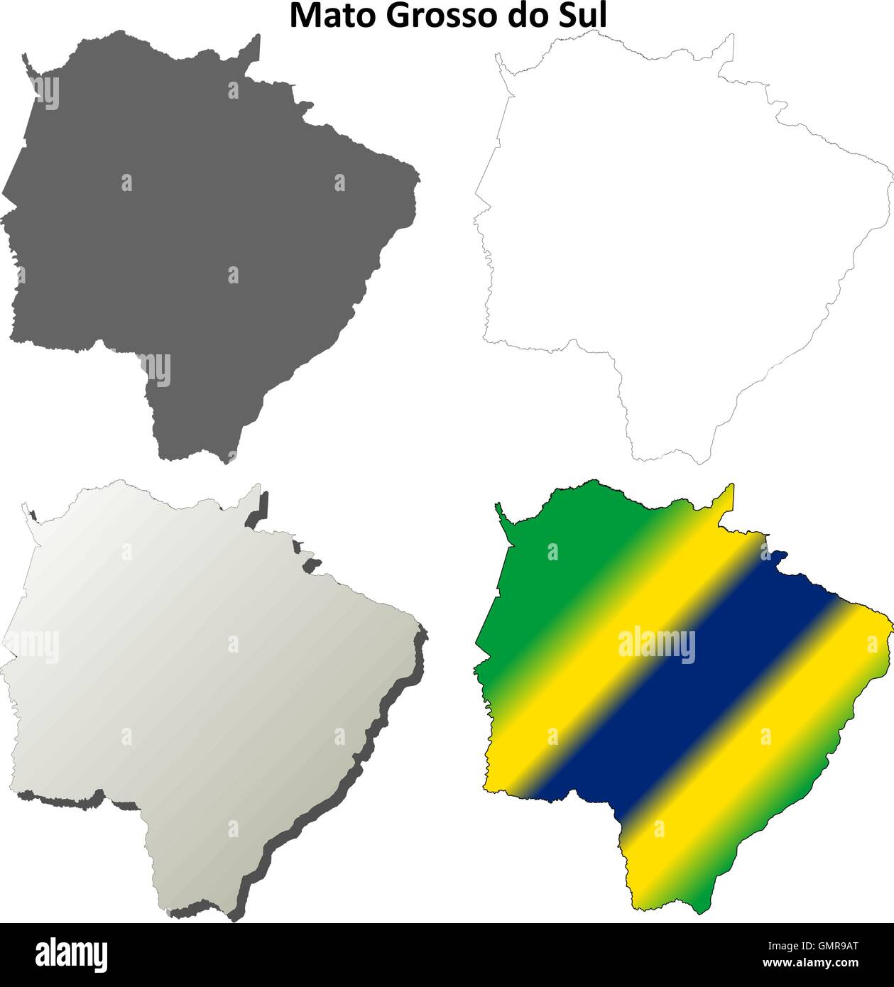 Mato Grosso do Sul blank outline map set Stock Vector