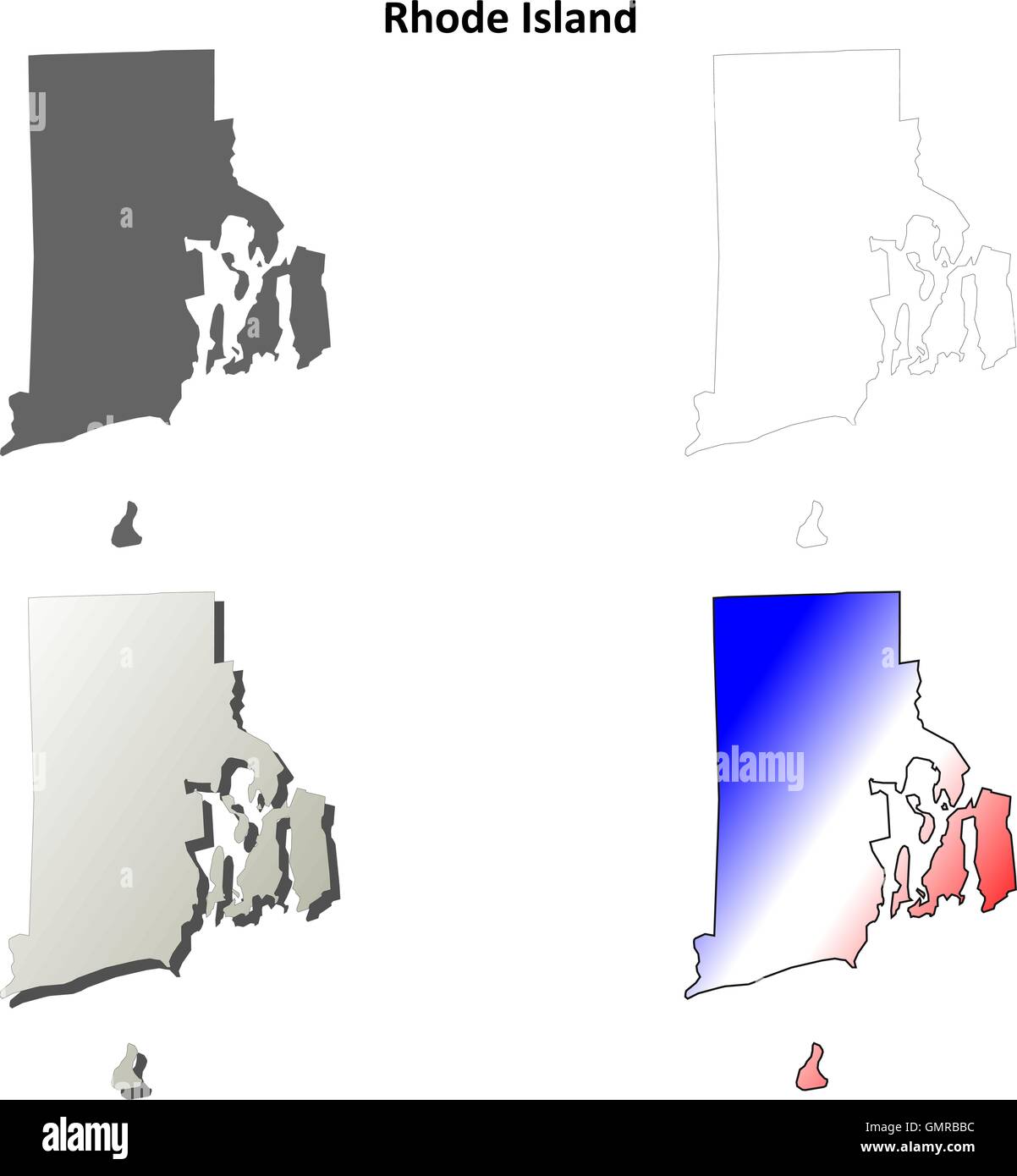 Rhode Island blank outline map set Stock Vector