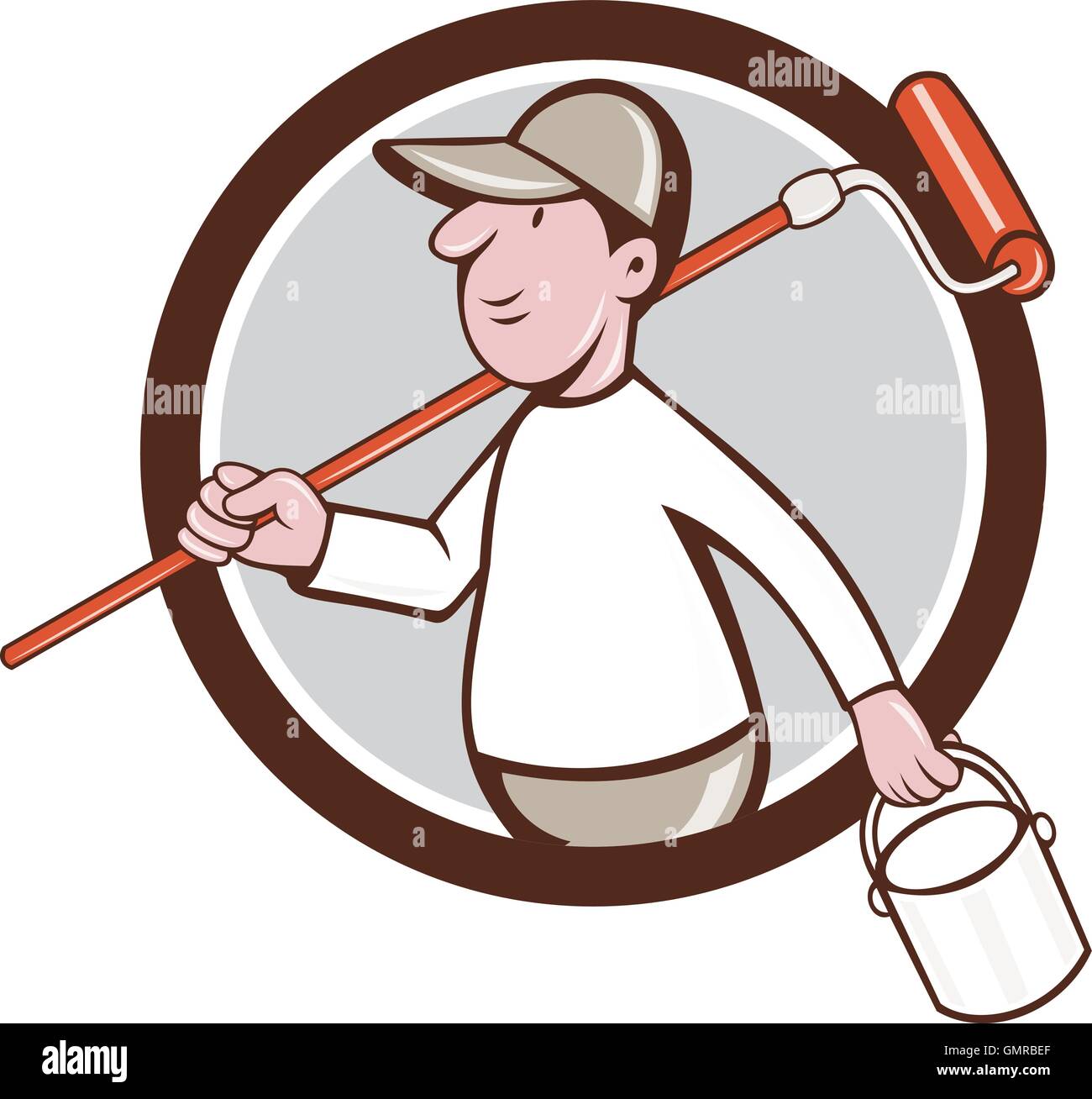 House Painter Paint Roller Can Circle Cartoon Stock Vector Image & Art
