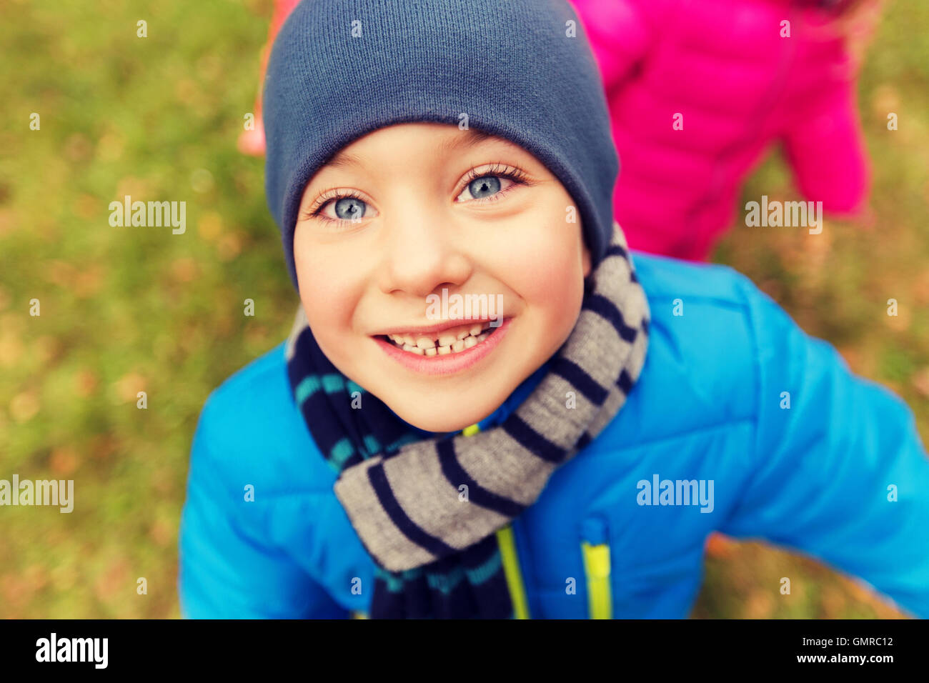 happy little boy face outdoors Stock Photo