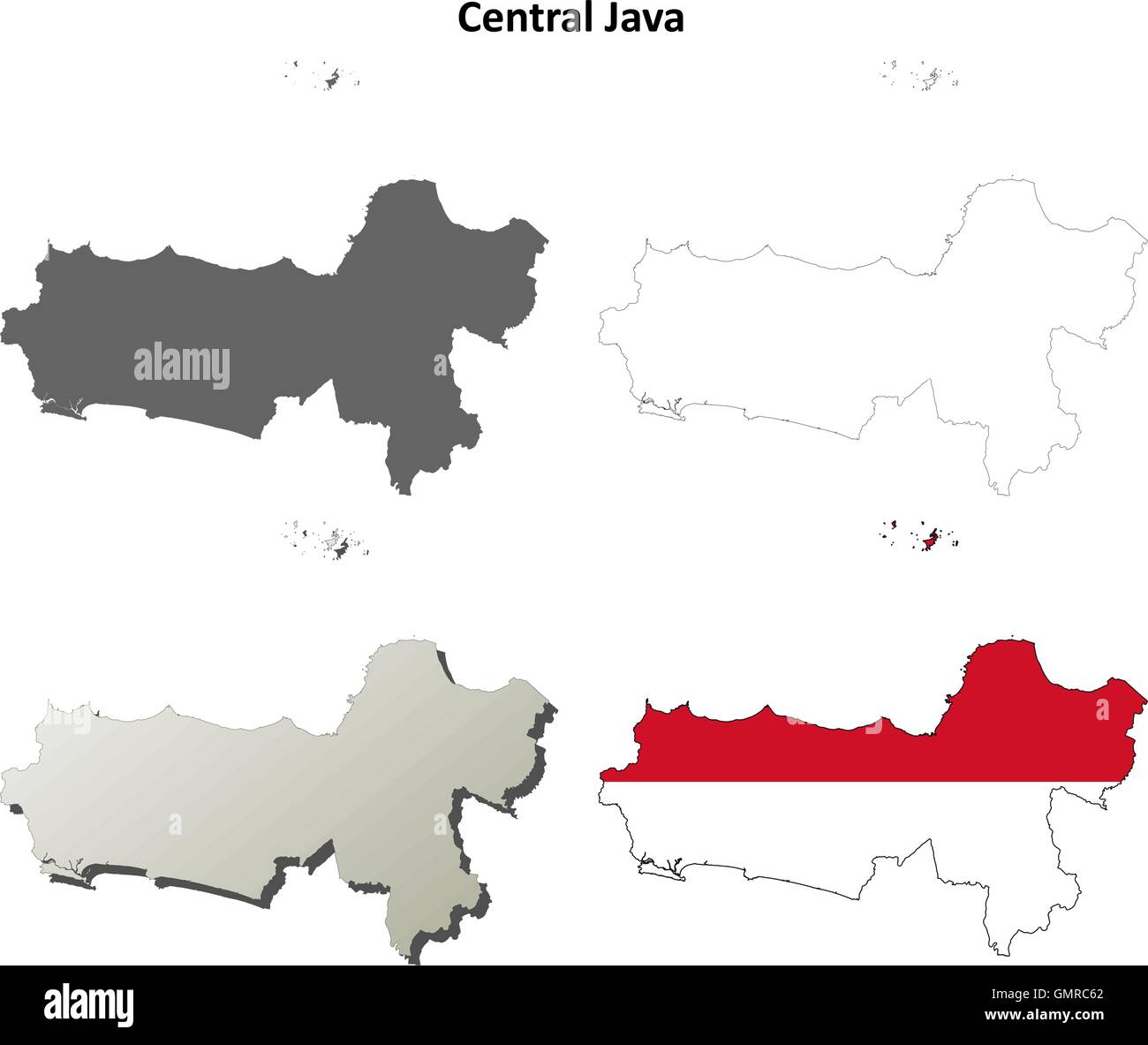 Central Java blank outline map set Stock Vector