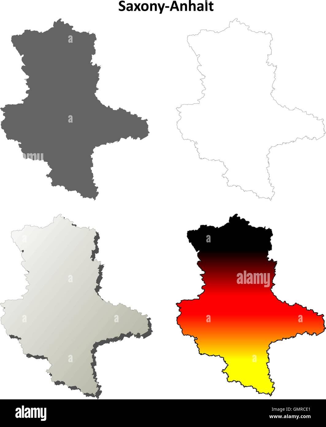 Saxony-Anhalt blank outline map set Stock Vector