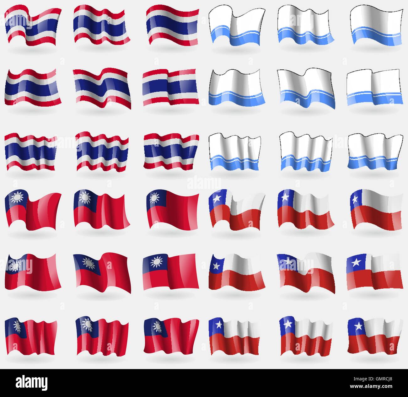 Thailand, Altai Republic, Taiwan, Chile. Set of 36 flags of the countries of the world. Vector Stock Vector