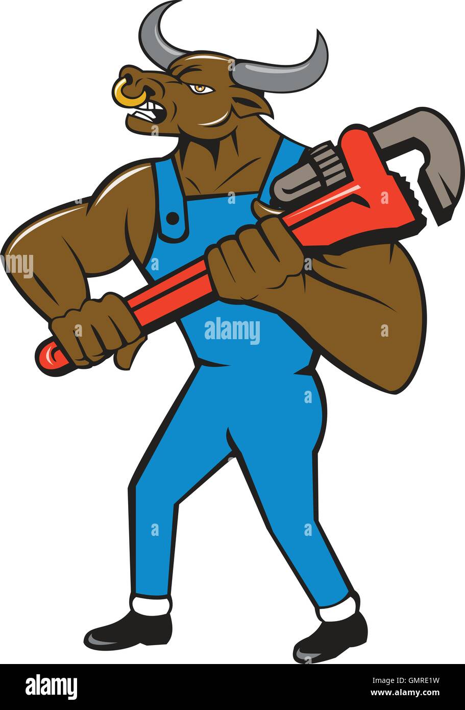 Minotaur Bull Plumber Wrench Isolated Cartoon Stock Vector Image Art Alamy