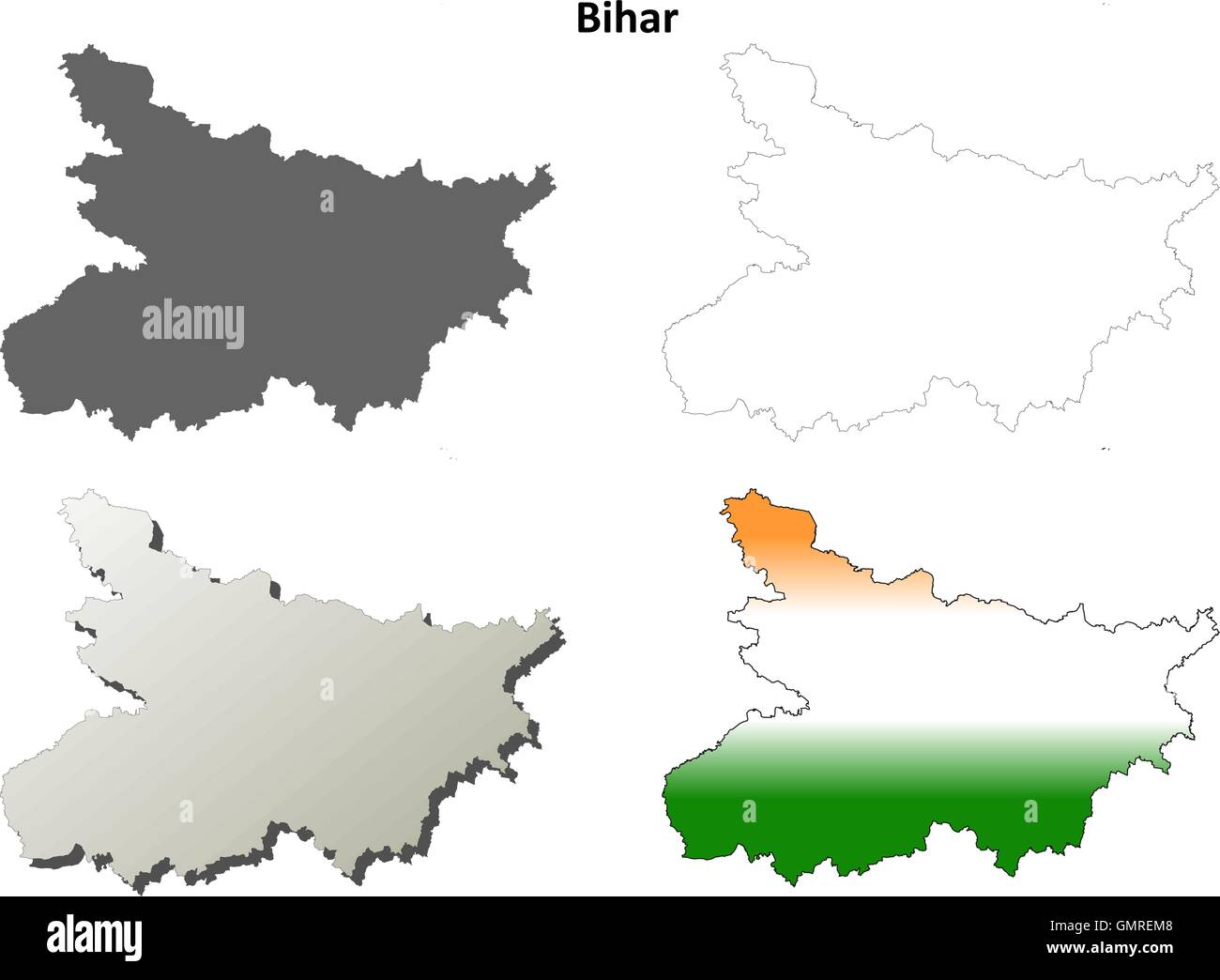 Bihar blank detailed outline map set Stock Vector