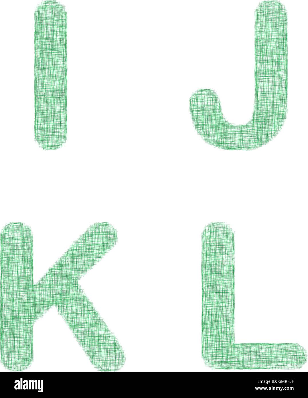 Green fabric font set - letters I, J, K, L Stock Vector