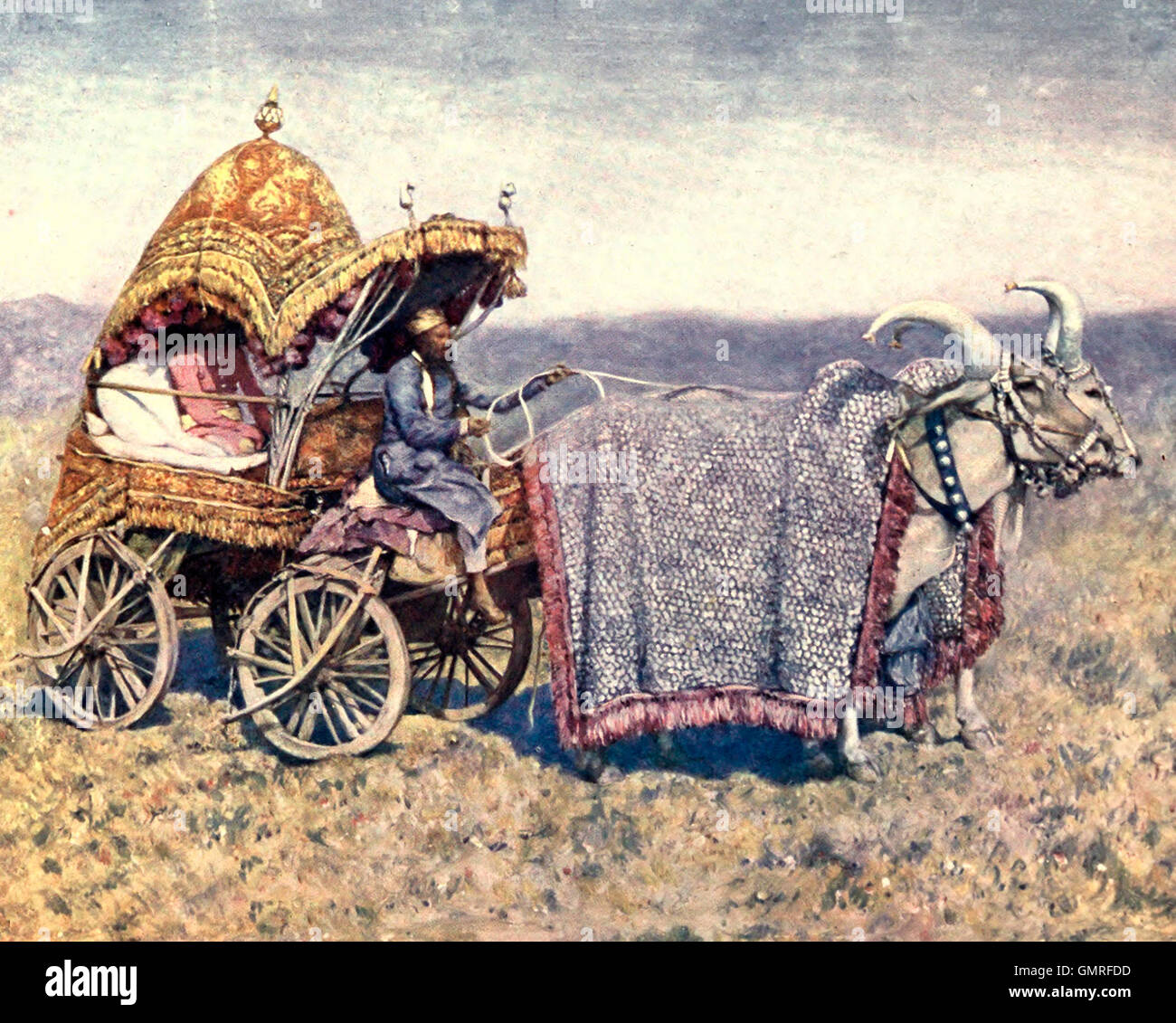 Ox cart in India, circa 1902 Stock Photo