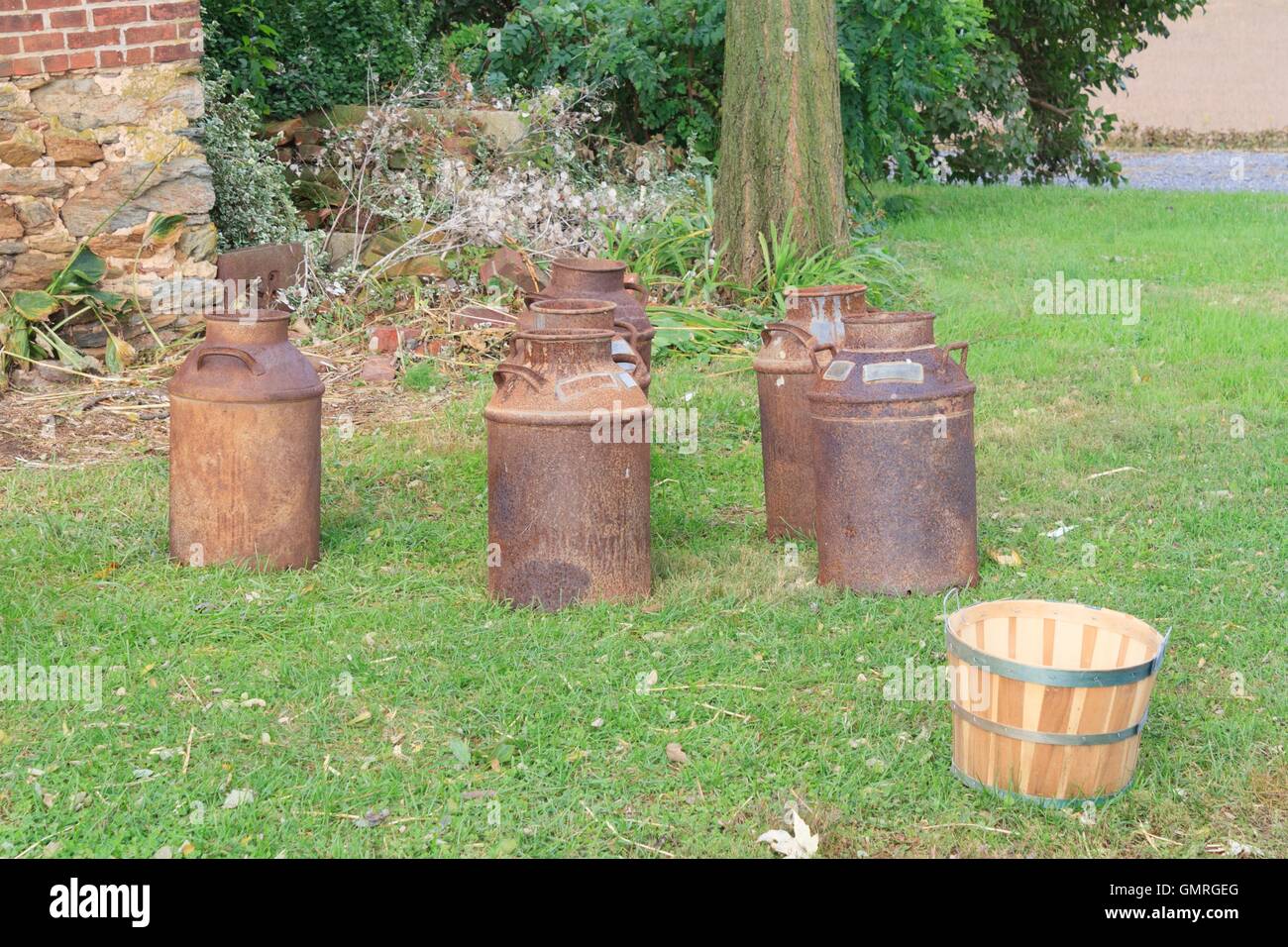 milk pails at a farm Stock Photo Alamy
