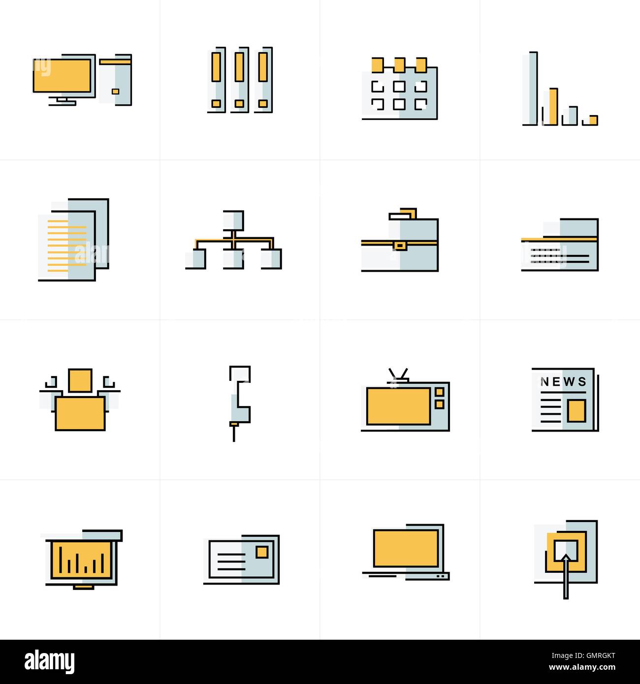 office icons set yellow and gray color Stock Vector