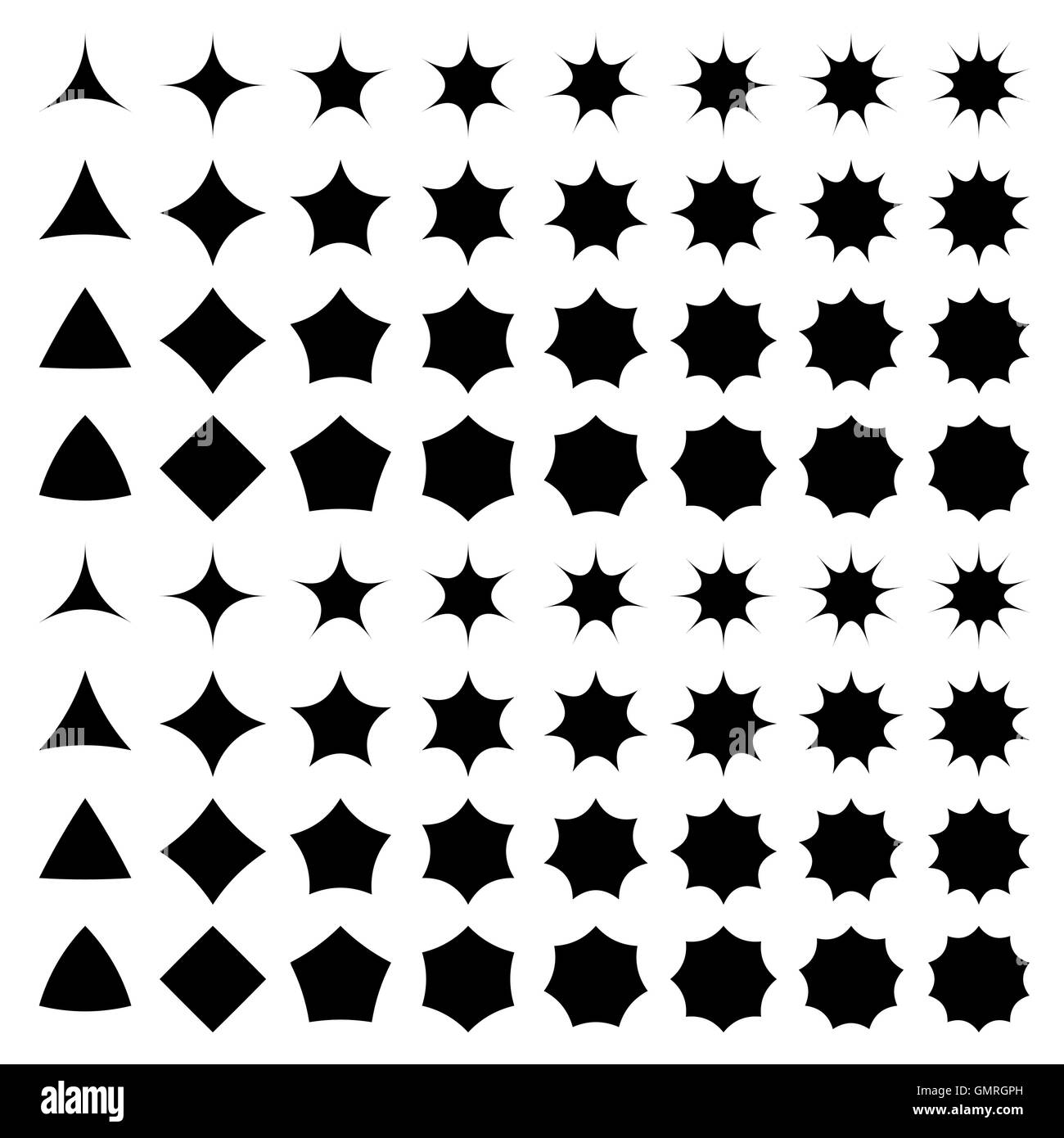 Curved star silhouette collection Stock Vector