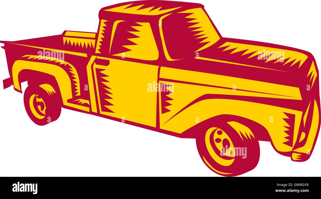Vintage Pick Up Truck Woodcut Stock Vector