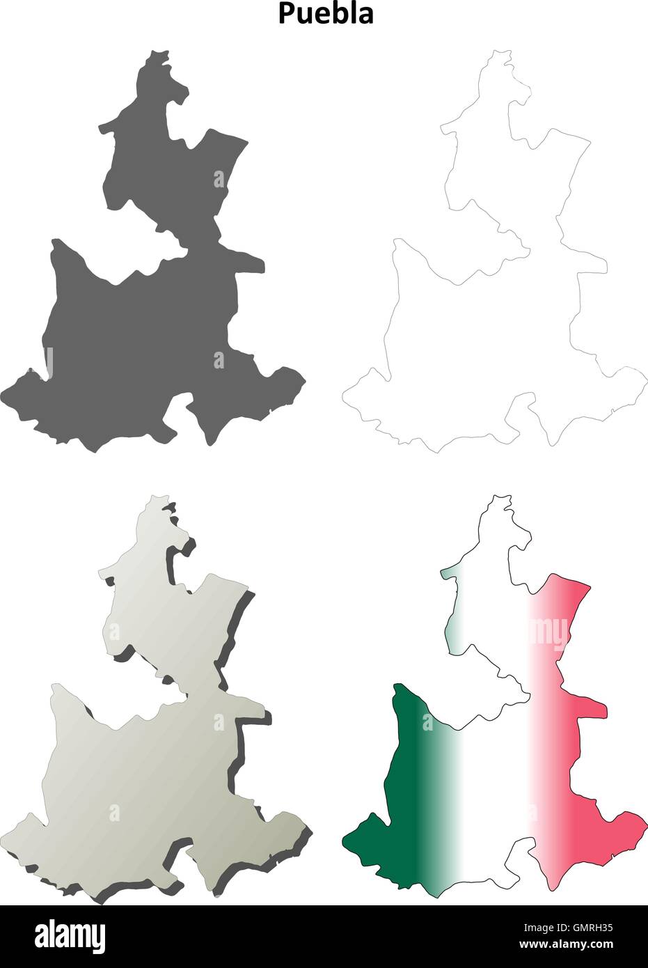 Puebla blank outline map set Stock Vector