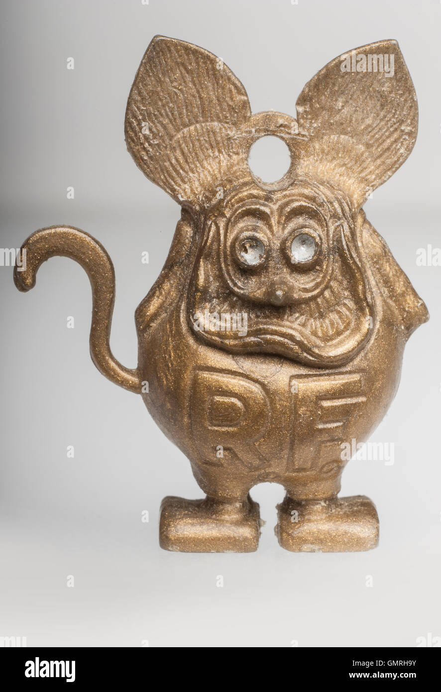 Gold Rat Fink Toy Front Stock Photo