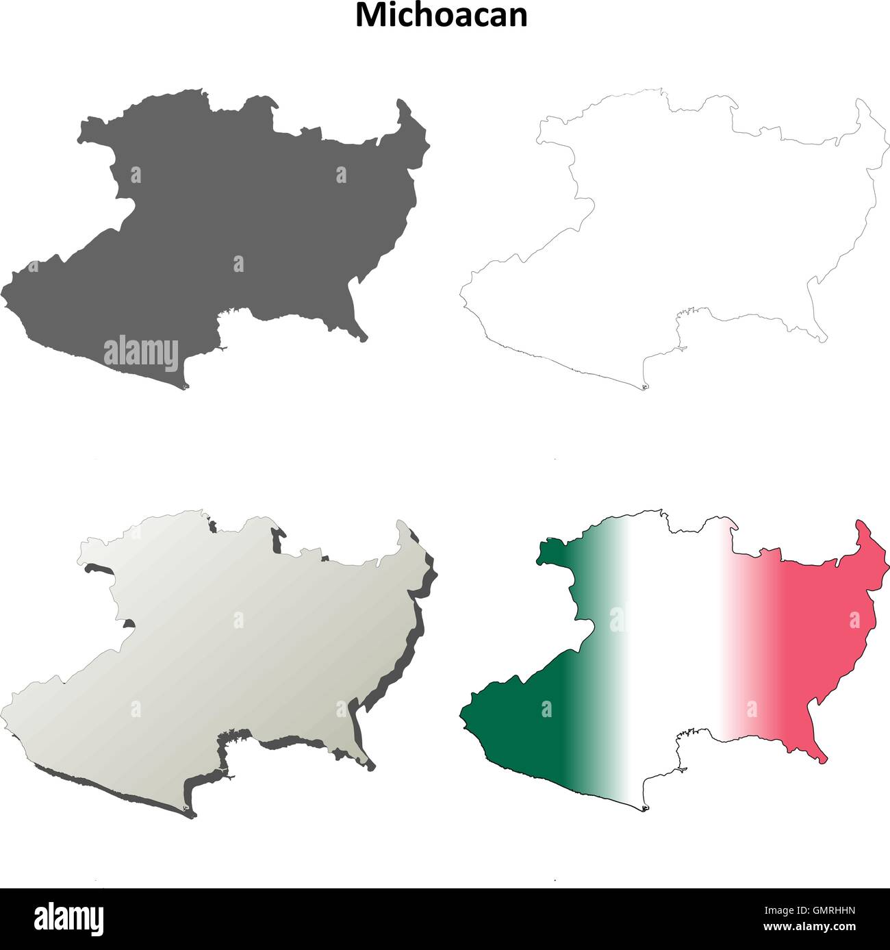 Michoacan blank outline map set Stock Vector