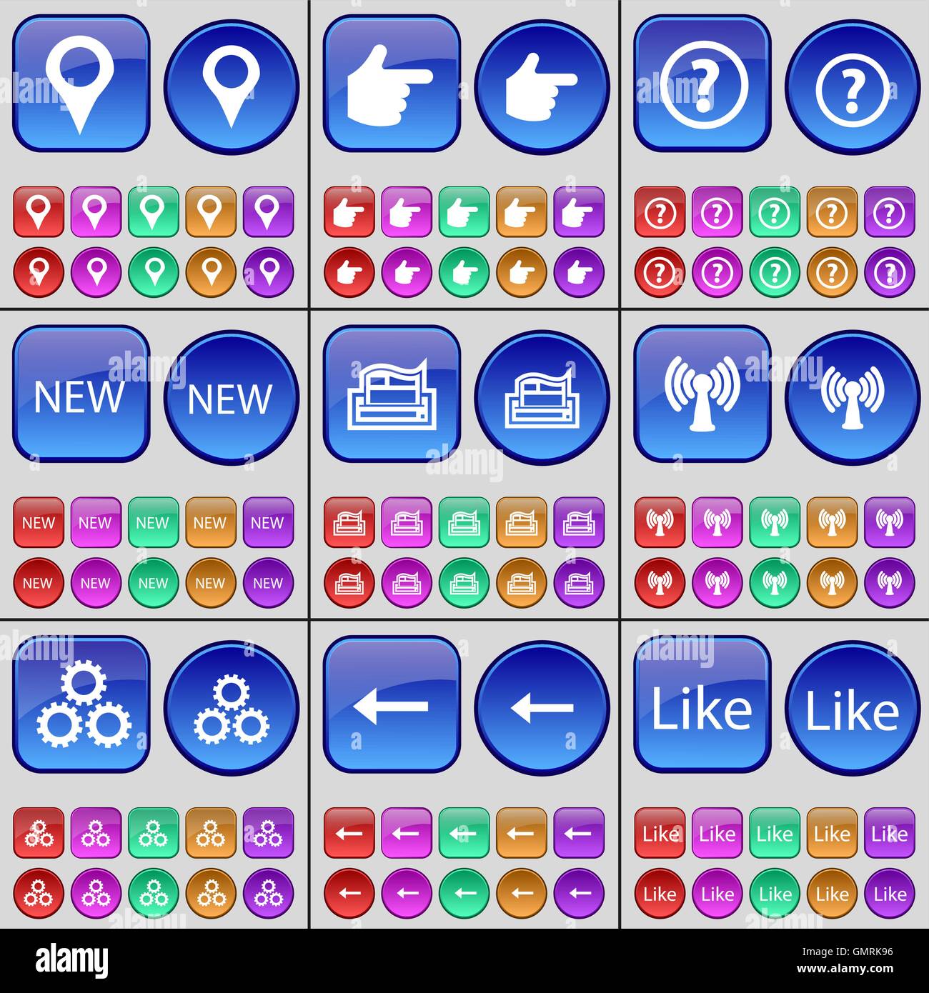 Checkpoint, Hand, Question mark, NEW, Printer, WiFi, Gear, Arrow left