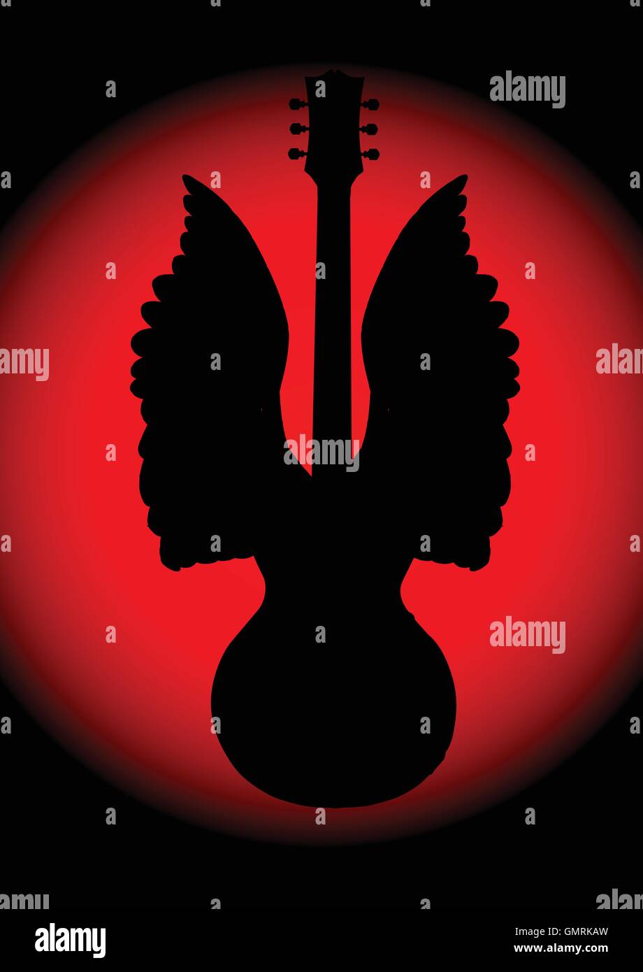 Guitar Angel Silhouette Stock Vector