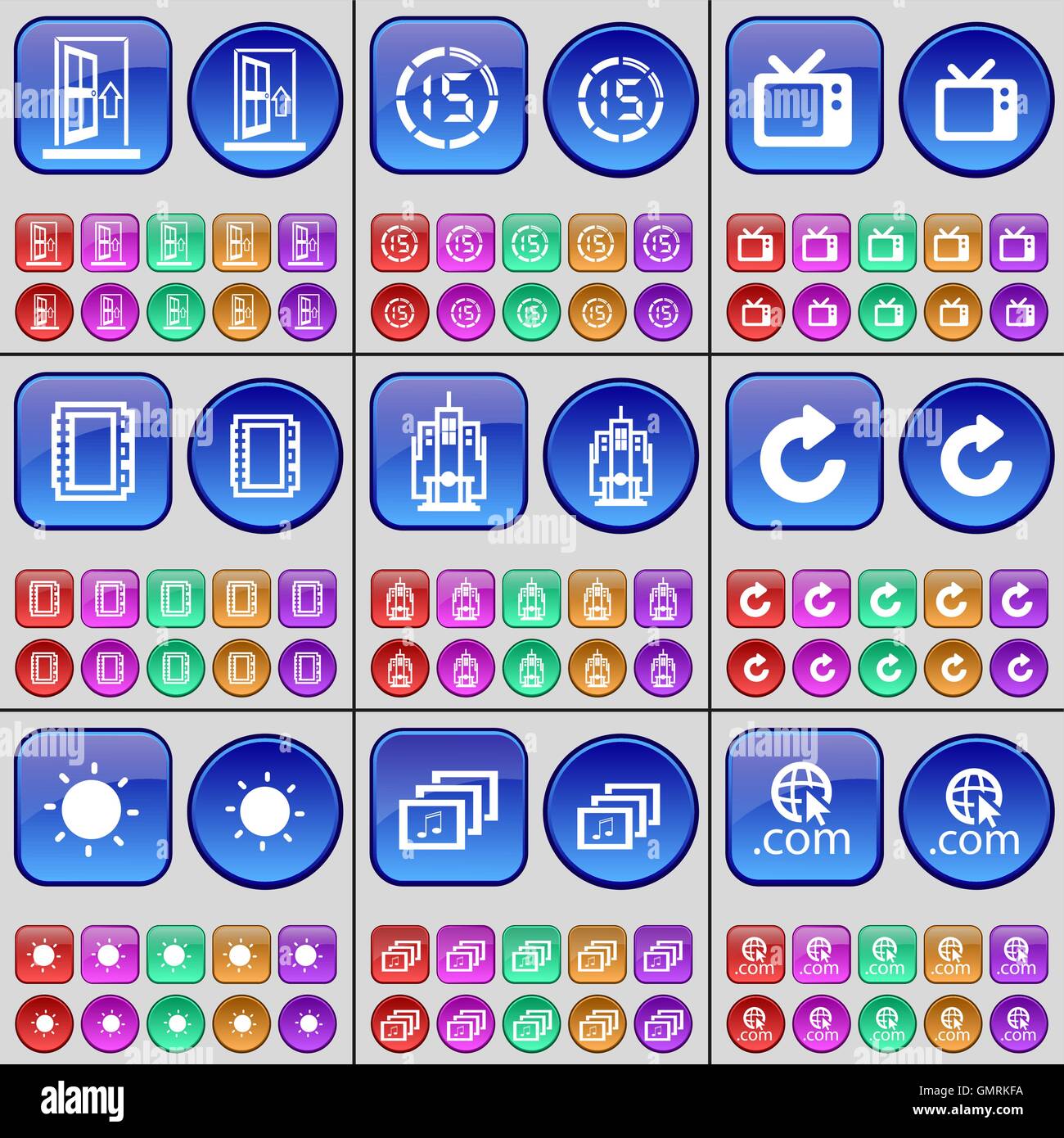 Door, Countdown, Retro TV, Notebook, Building, Reload, Light bulb