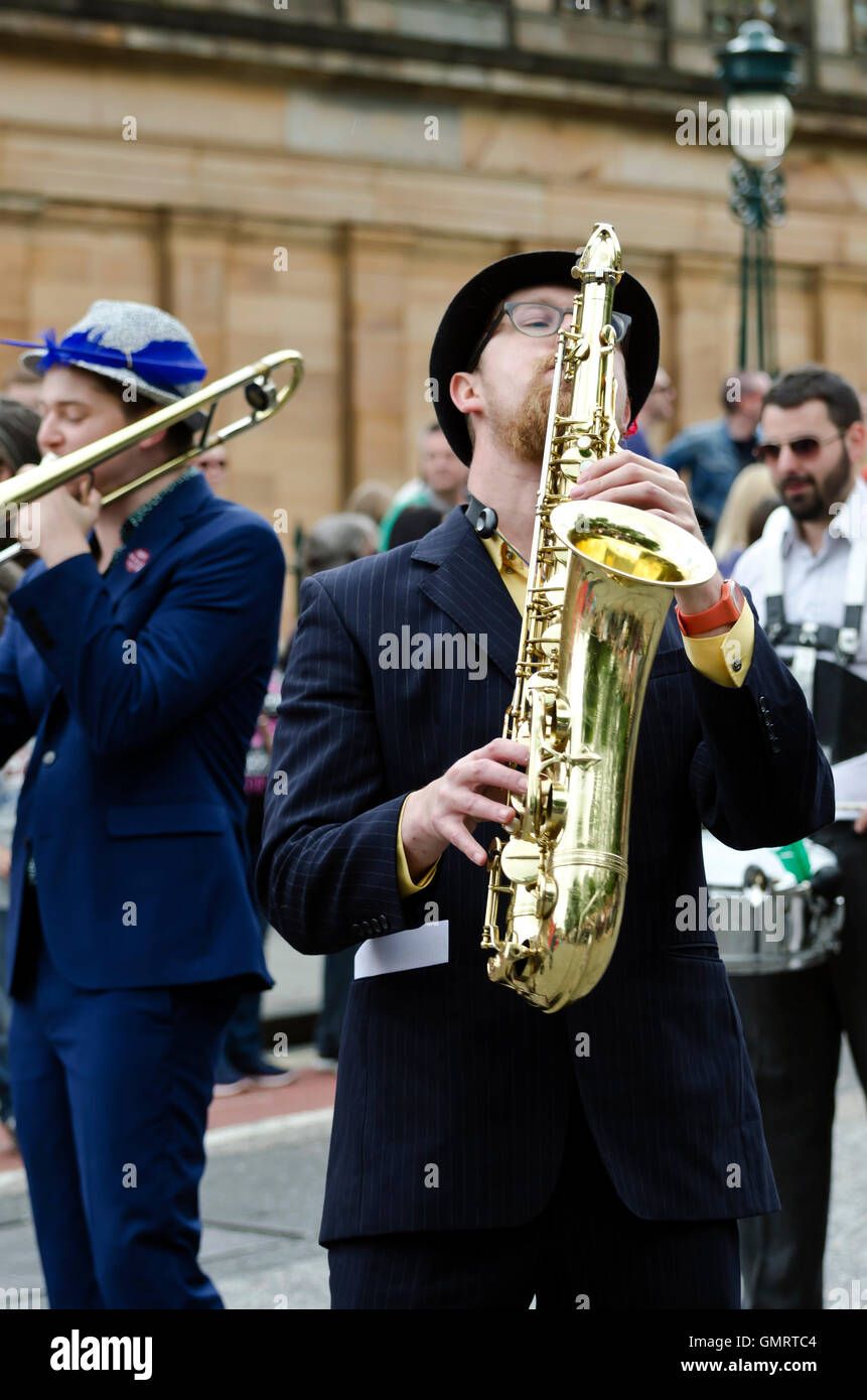 Members of the Brass Gumbo band taking part in the Cavalcade, part of