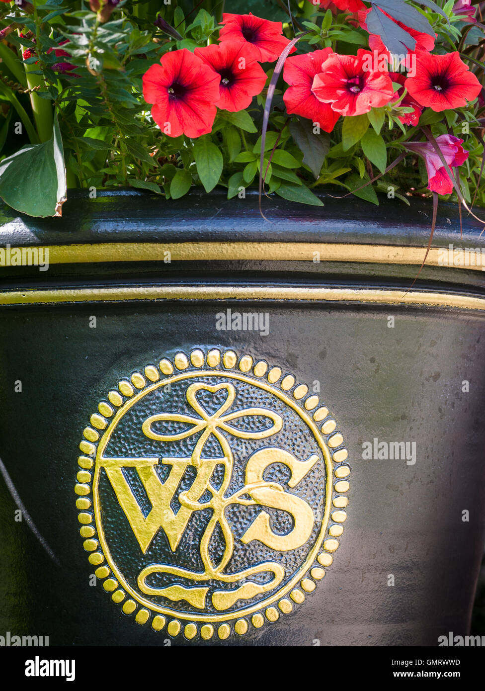 Plant pot at the house where William Shakespeare was born and lived until he left home, Stratford upon Avon, England. Stock Photo