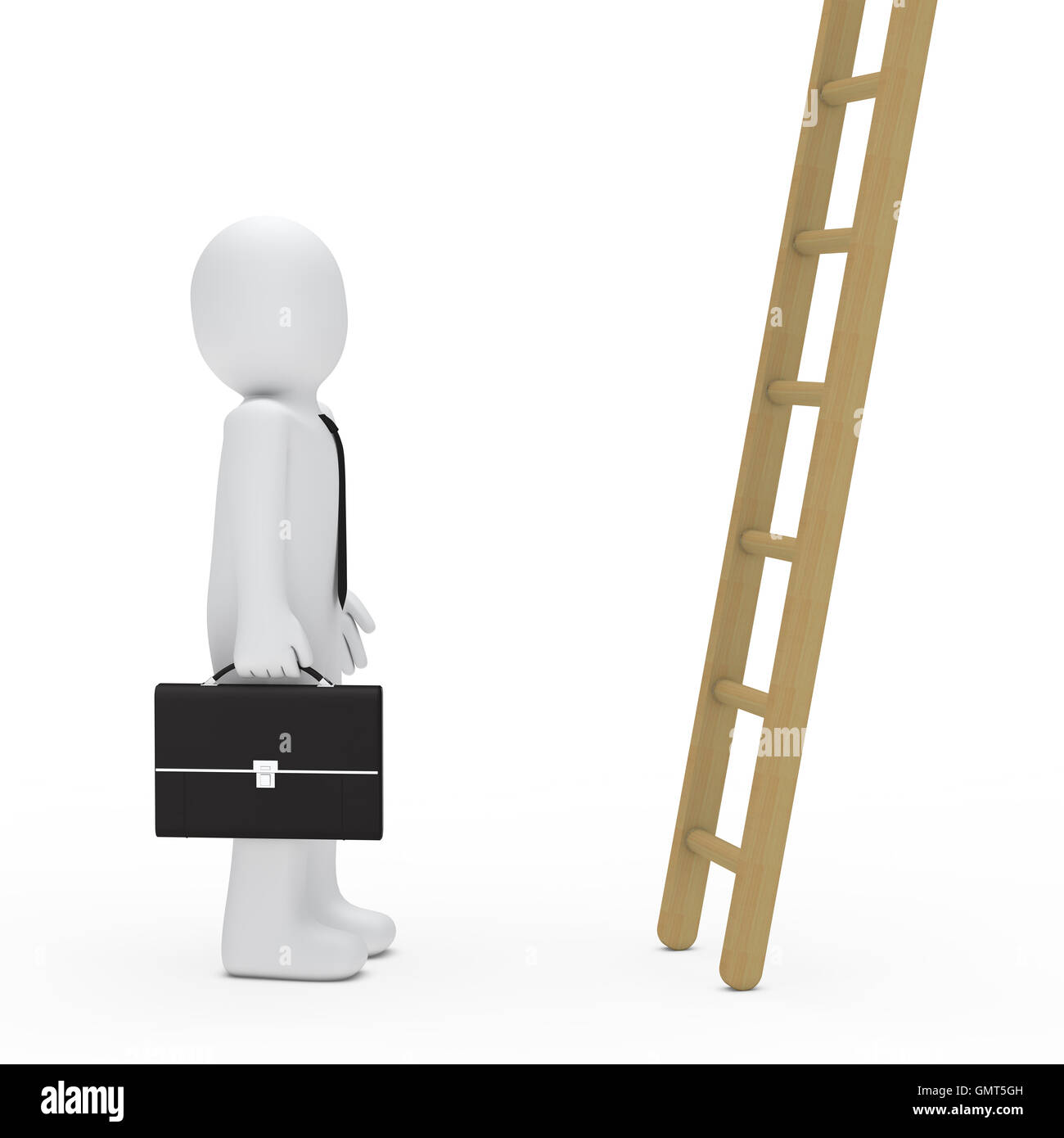 business man briefcase look up ladder Stock Photo