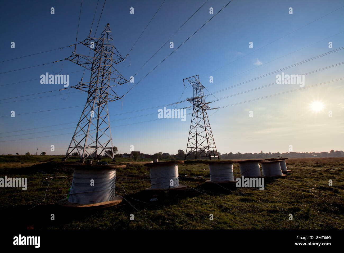 Construction of new power line Stock Photo Alamy