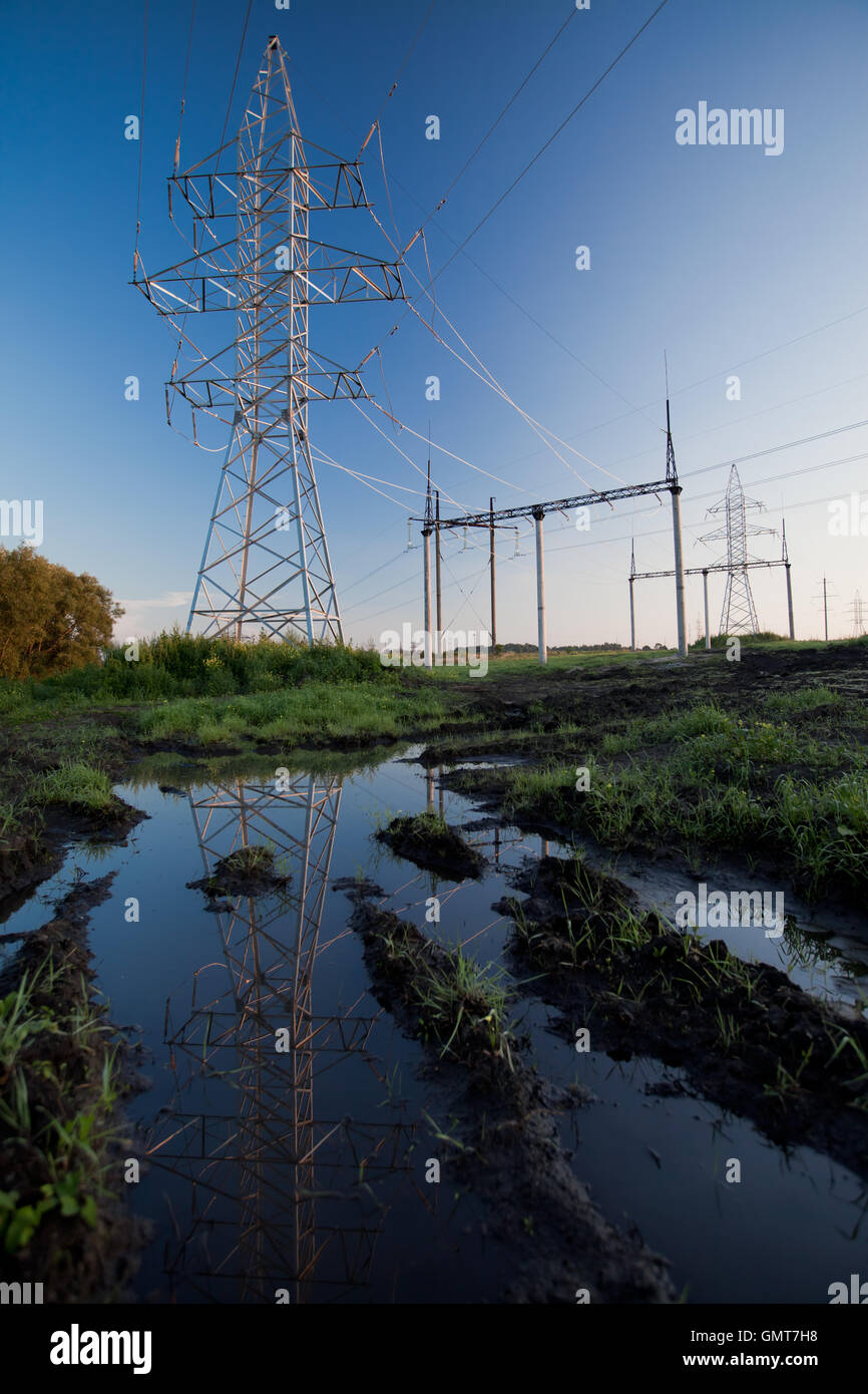 Electric power lines Stock Photo