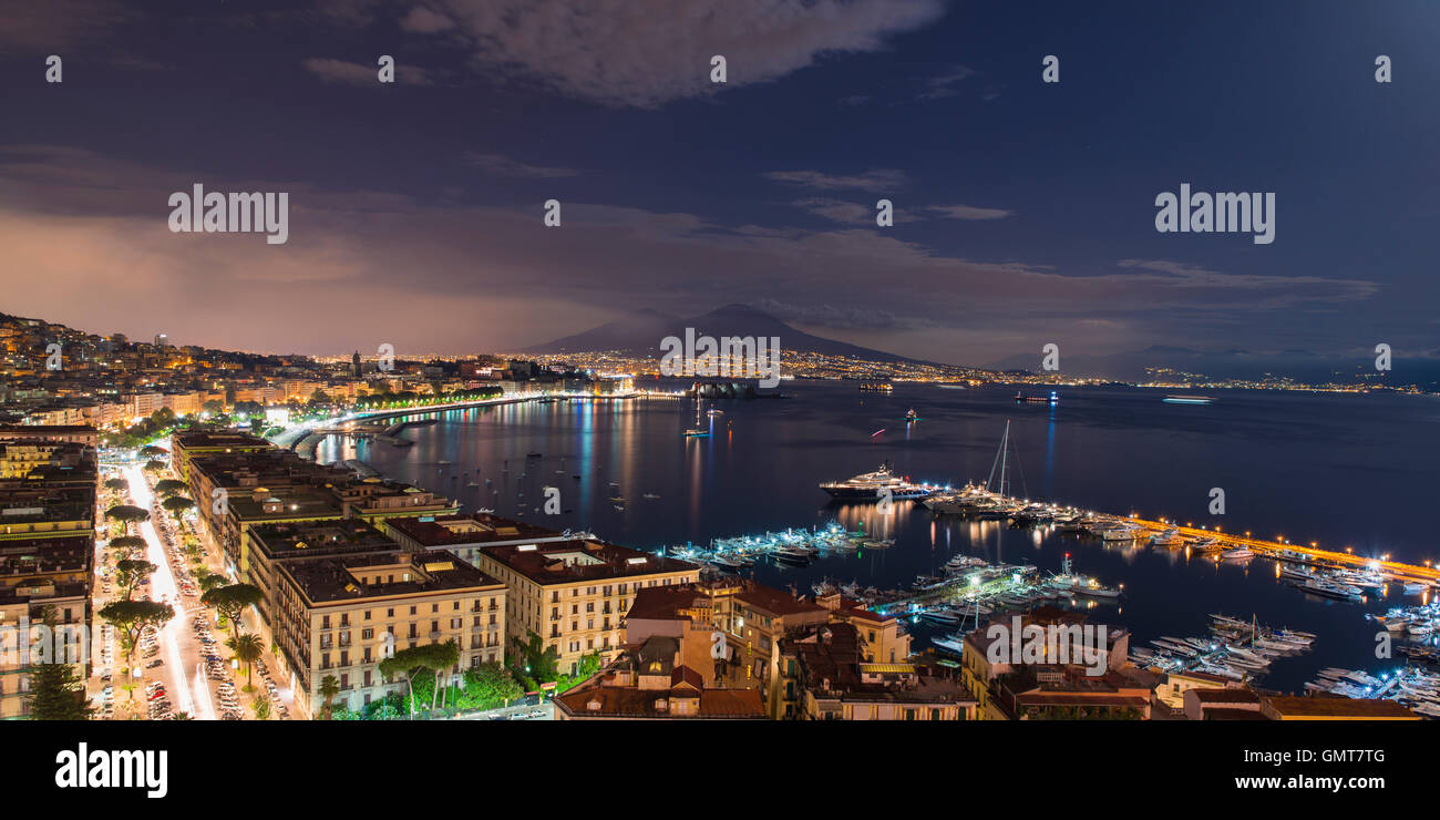 view of the Bay of Naples at night Stock Photo