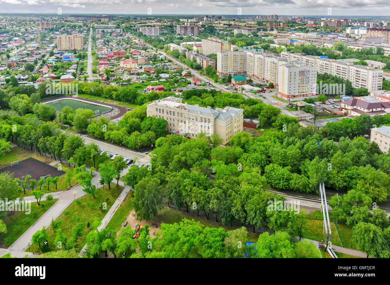 Aerial view on school No. 30. Tyumen. Russia Stock Photo