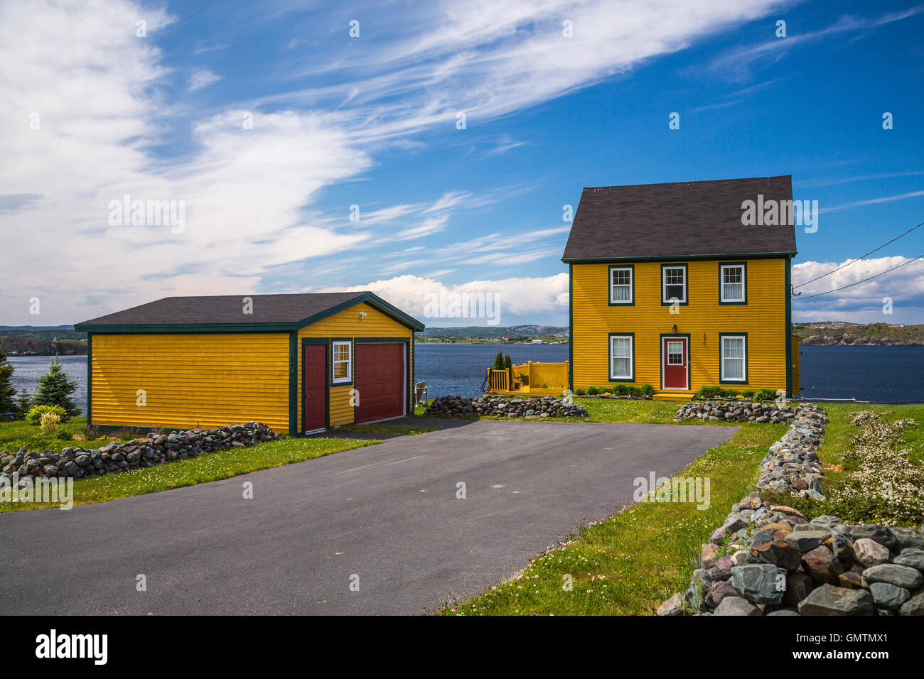 Colorful homes in Cupids, Newfoundland and Labrador, Canada Stock Photo