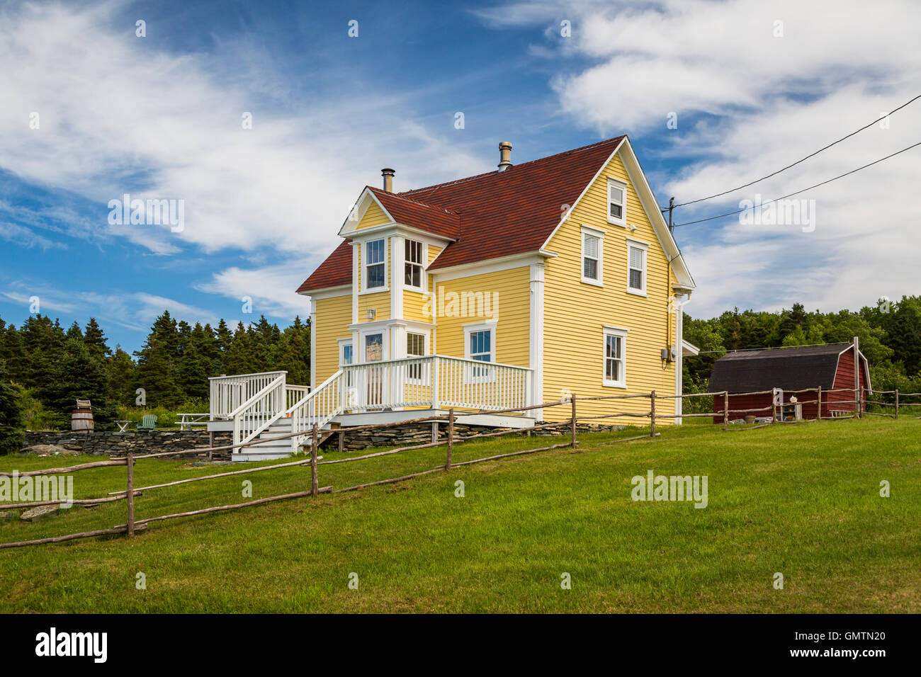 Colorful homes in Cupids, Newfoundland and Labrador, Canada Stock Photo