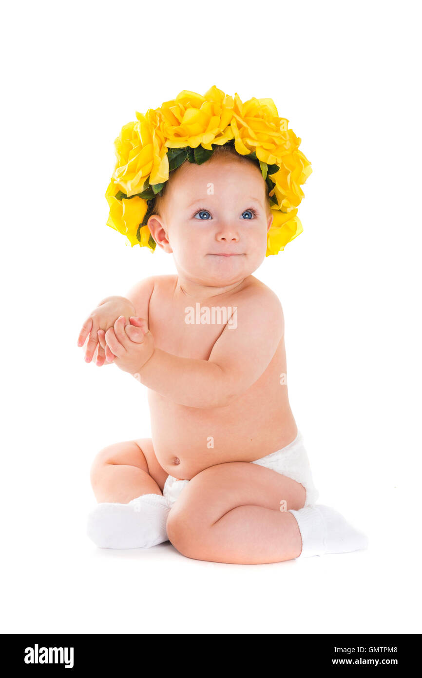 Child. Portrait of beautiful happy baby on a white background Stock ...