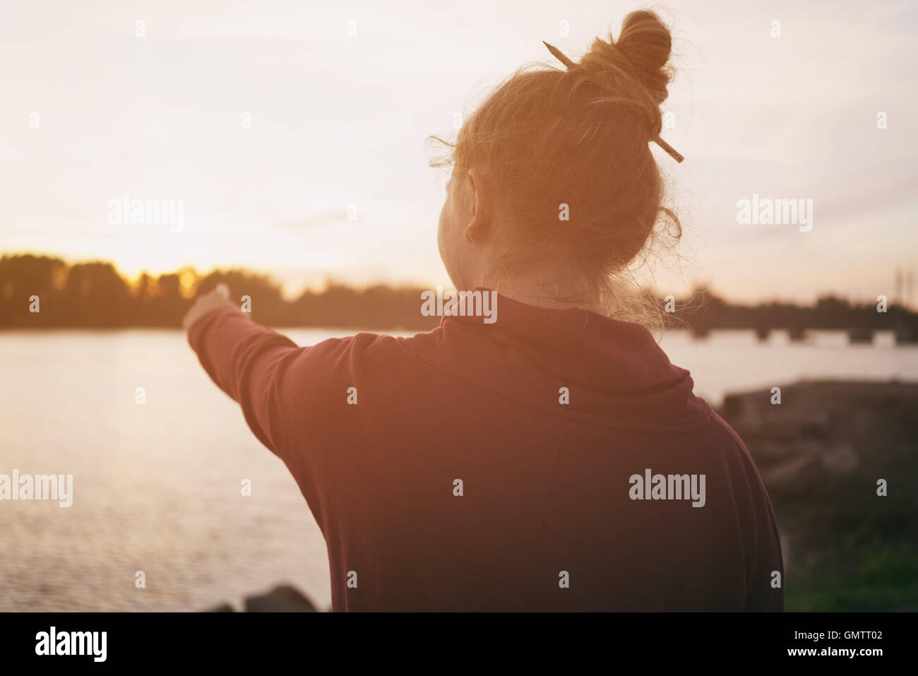 portrait of teenage girl on embankment in sunset Stock Photo - Alamy