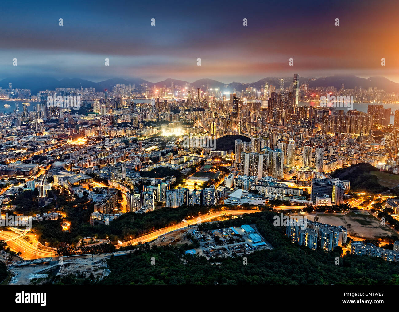 Residential building in Hong Kong at night Stock Photo - Alamy
