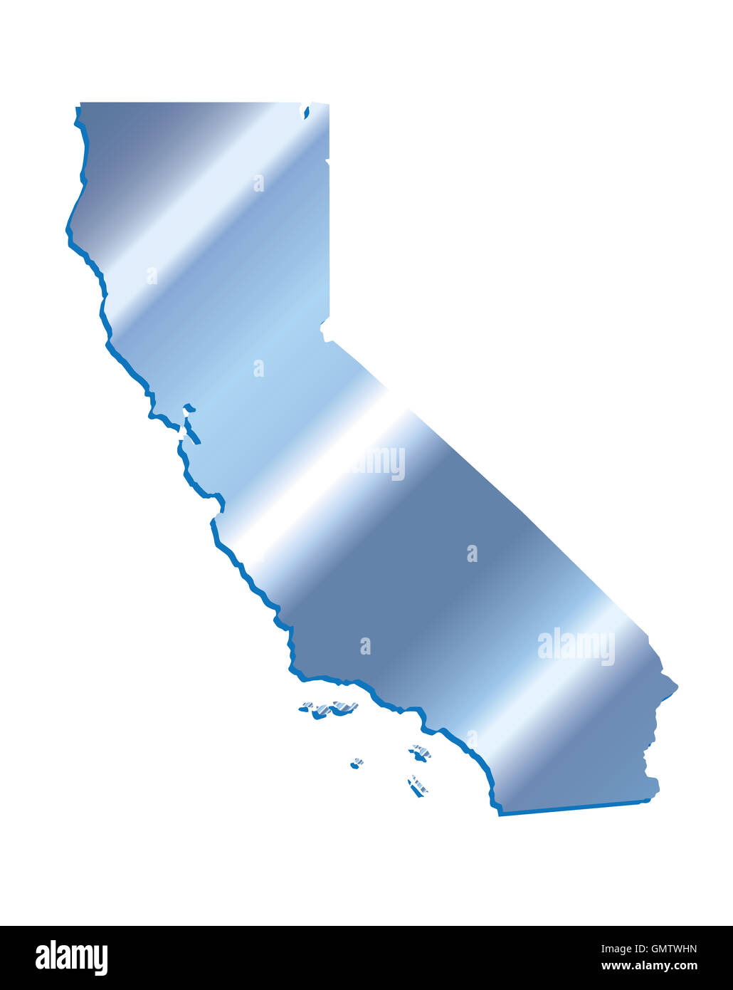 3D California (USA) Iridium Blue outline map with shadow Stock Photo