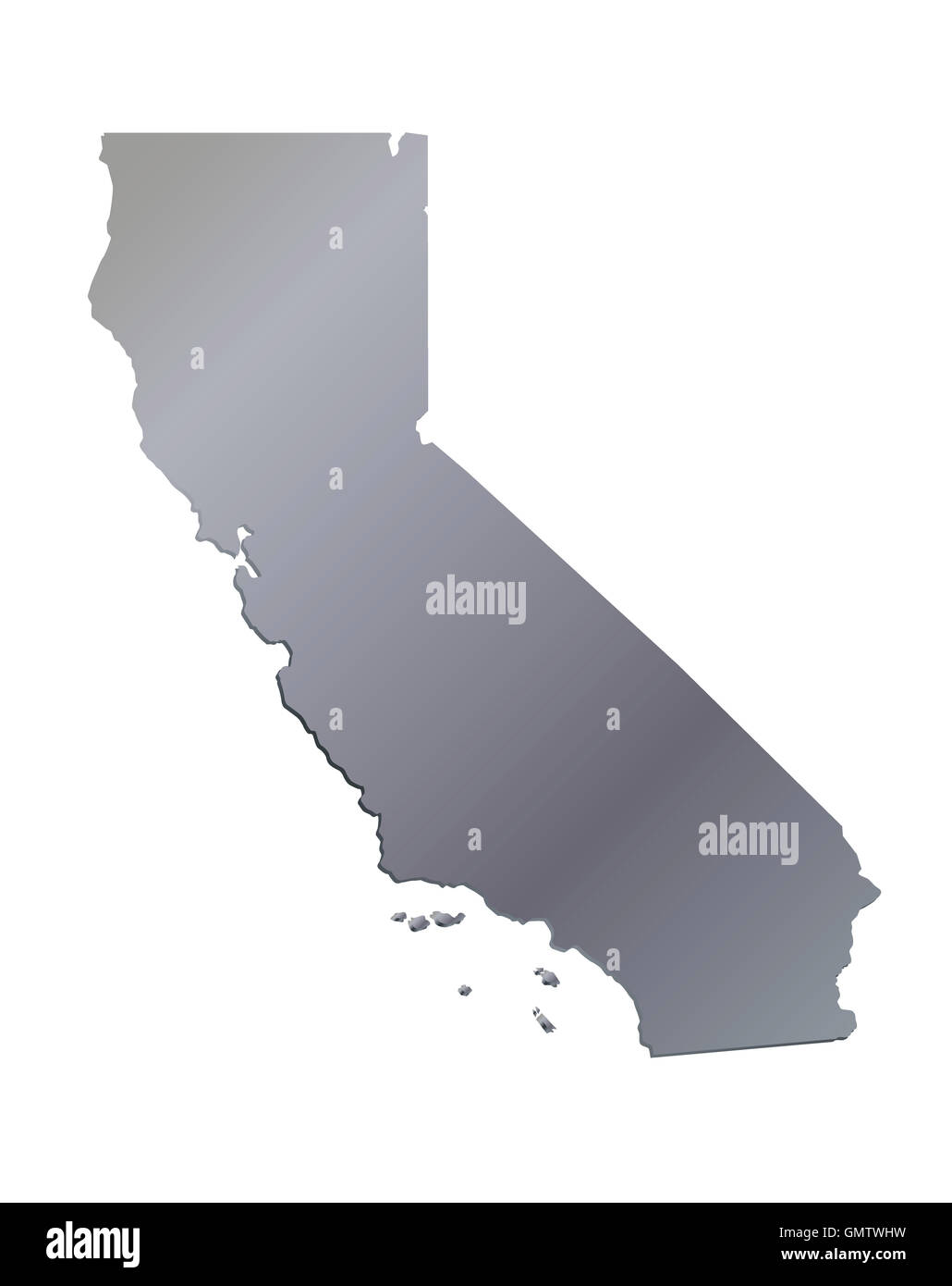 3D California (USA) Aluminium outline map with shadow Stock Photo