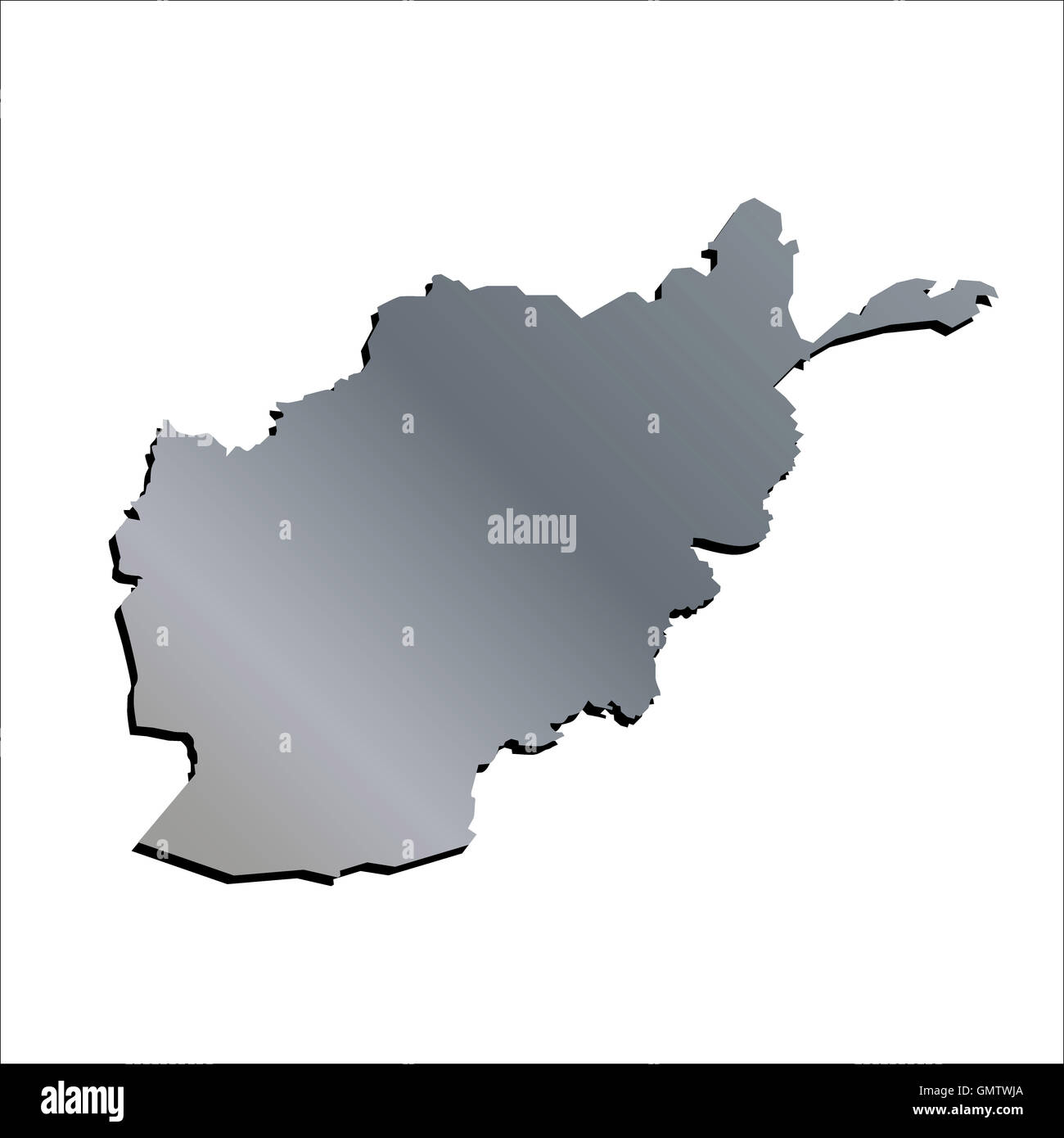 3D Afghanistan Aluminium Outline Mercator Map Stock Photo