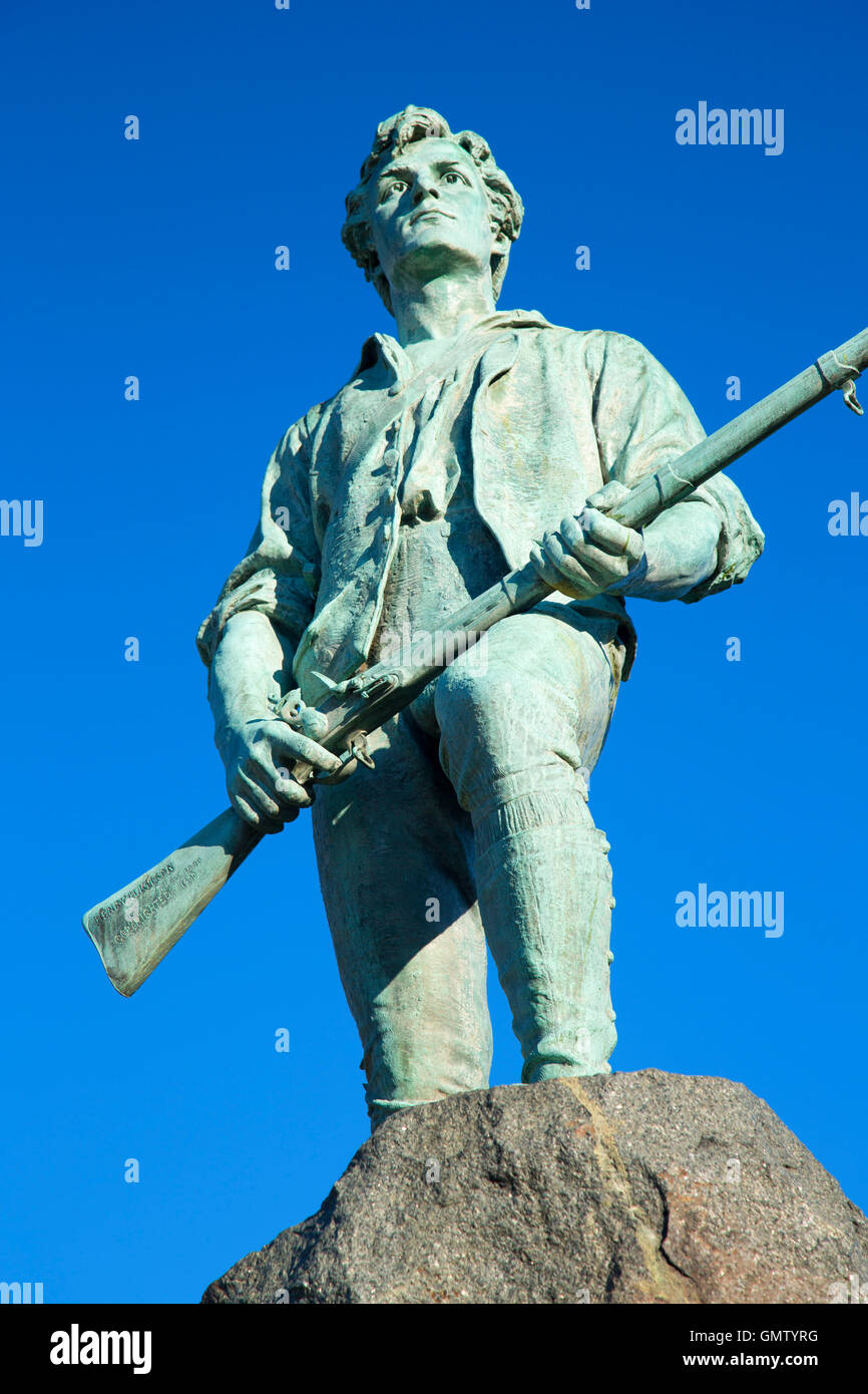 Captain Parker statue on Battle Green, Lexington Green, Lexington, Massachusetts Stock Photo