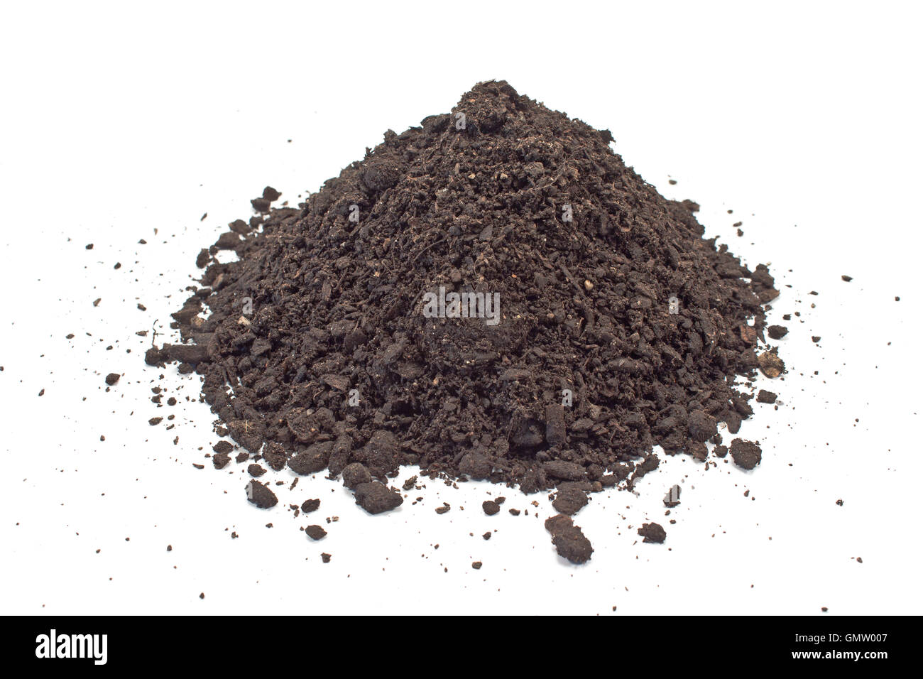 Humus soil pile isolated on white Stock Photo