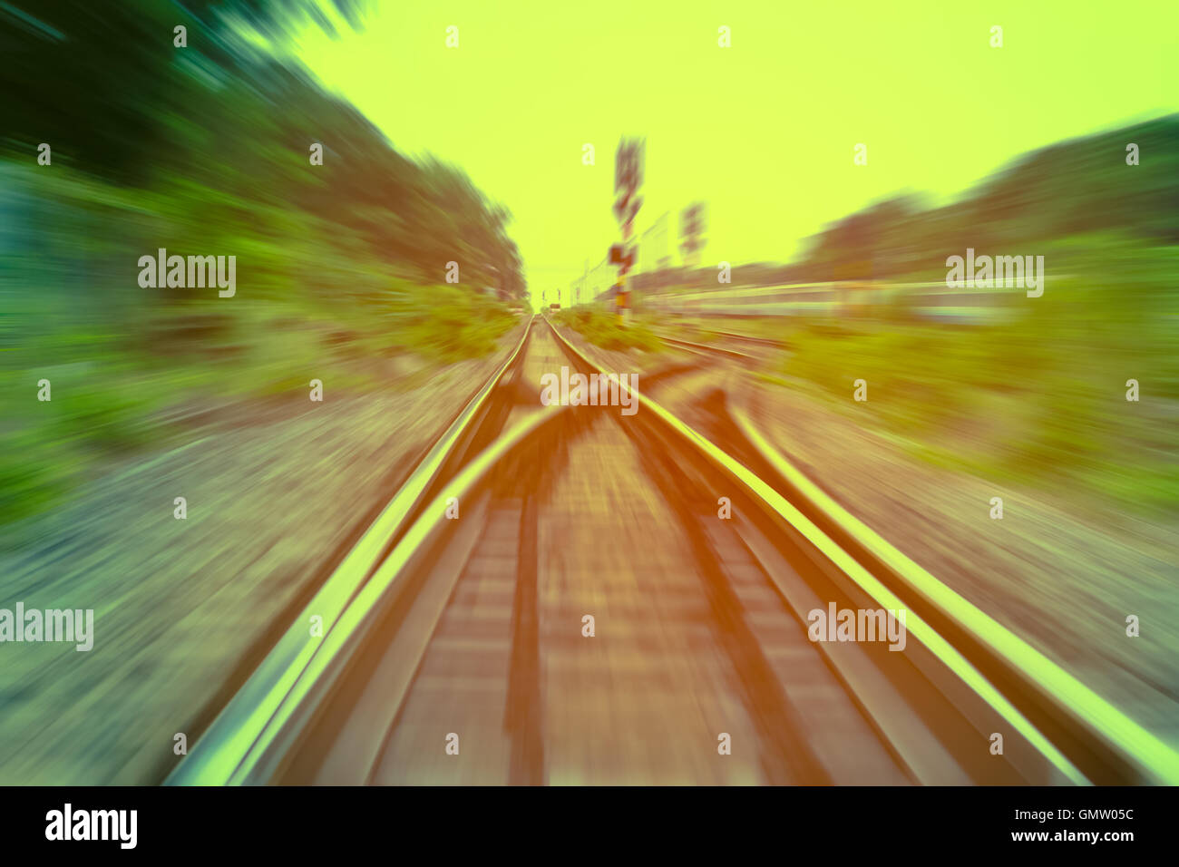 railway track, train fast run on railway track Stock Photo Alamy