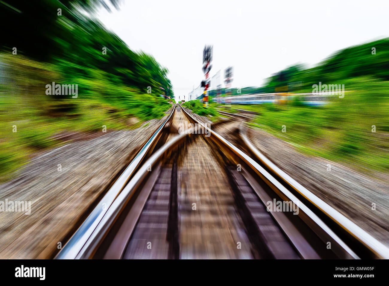 railway track, train fast run on railway track Stock Photo Alamy
