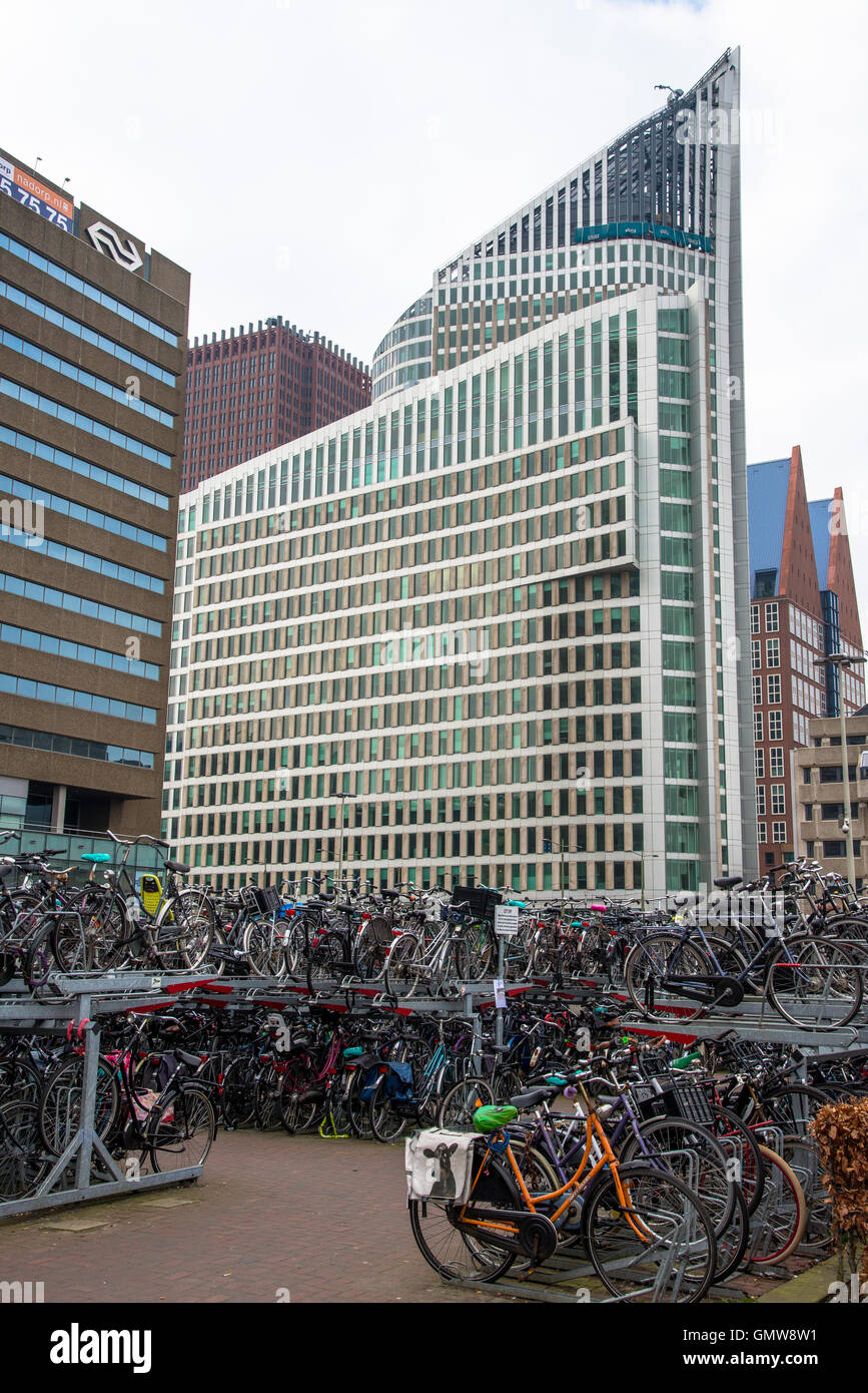 bicycles stored at central station in den haag holland Stock Photo