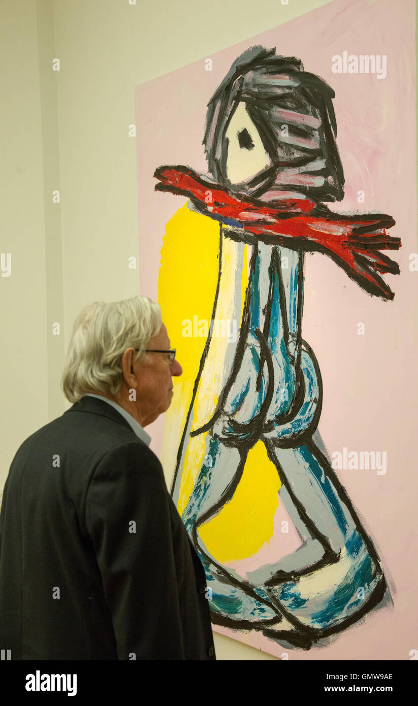 exposition karel appel with visitor Stock Photo