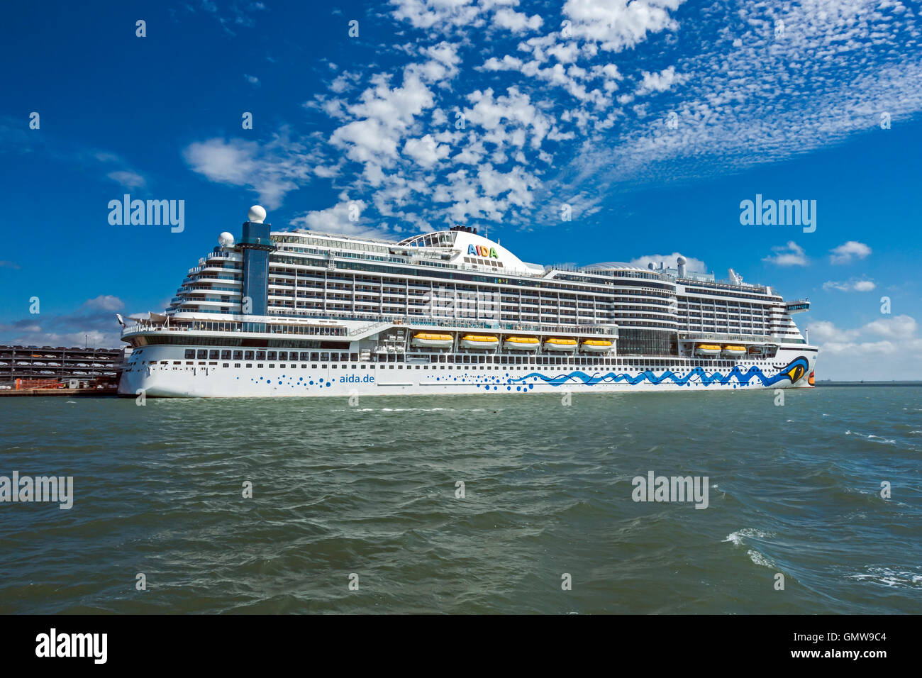 Large cruise ship Aida Prima moored in port of Southampton England Stock Photo