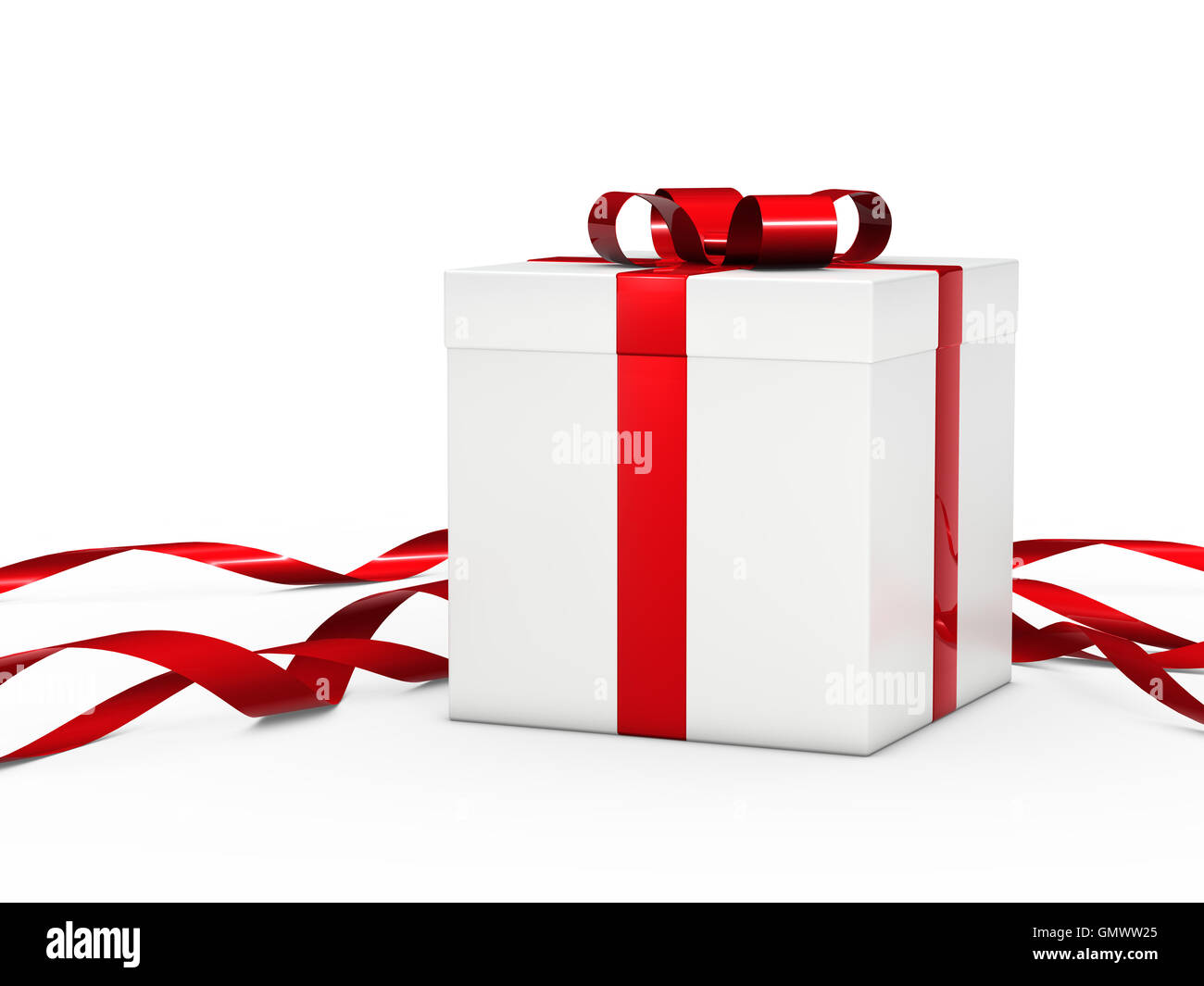 gift box white red ribbon Stock Photo