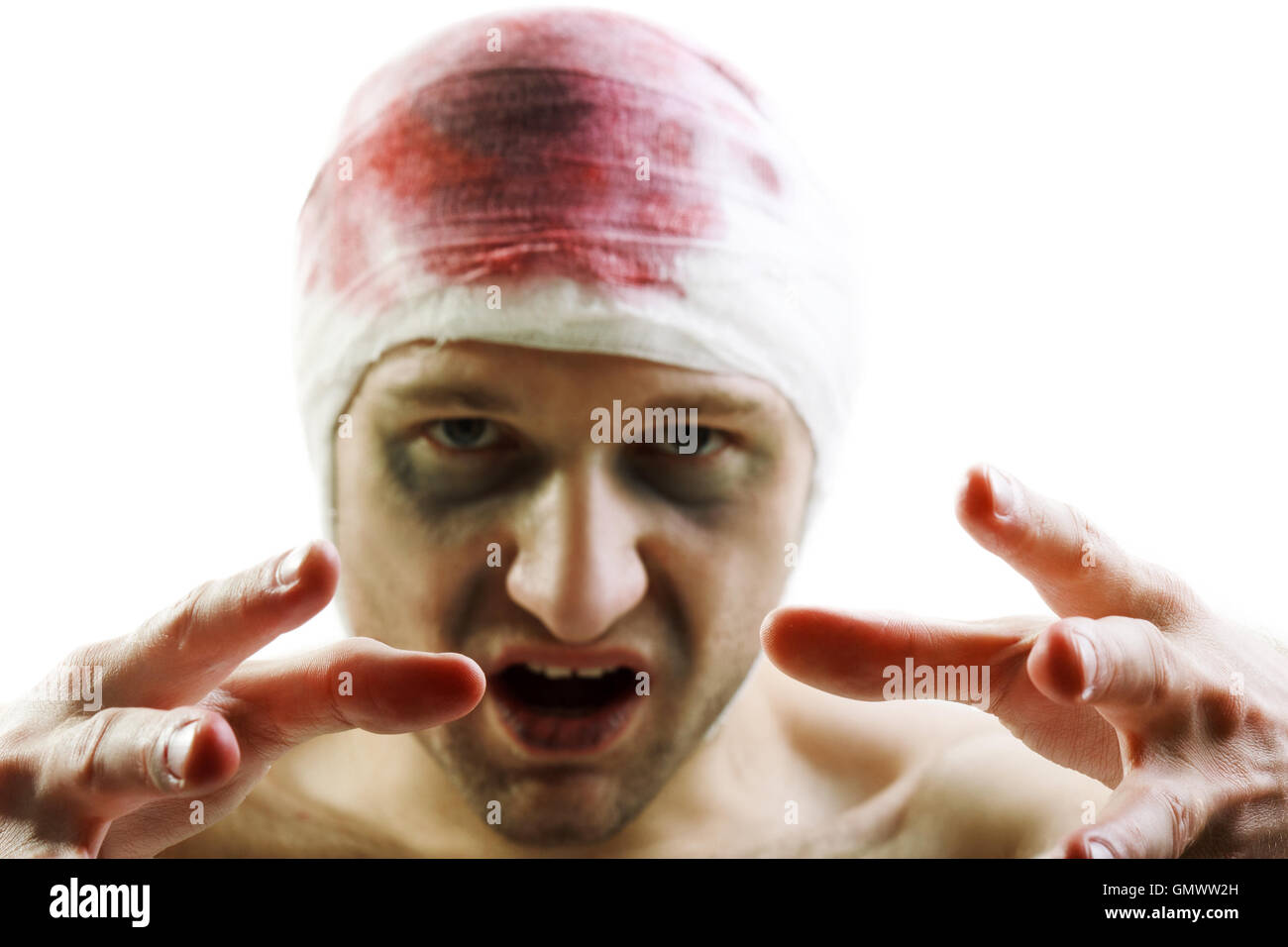 Bandage on blood wound head Stock Photo Alamy