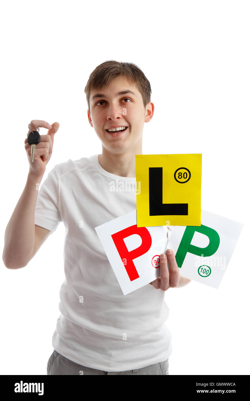 Teenager with car licence plates looking up Stock Photo Alamy